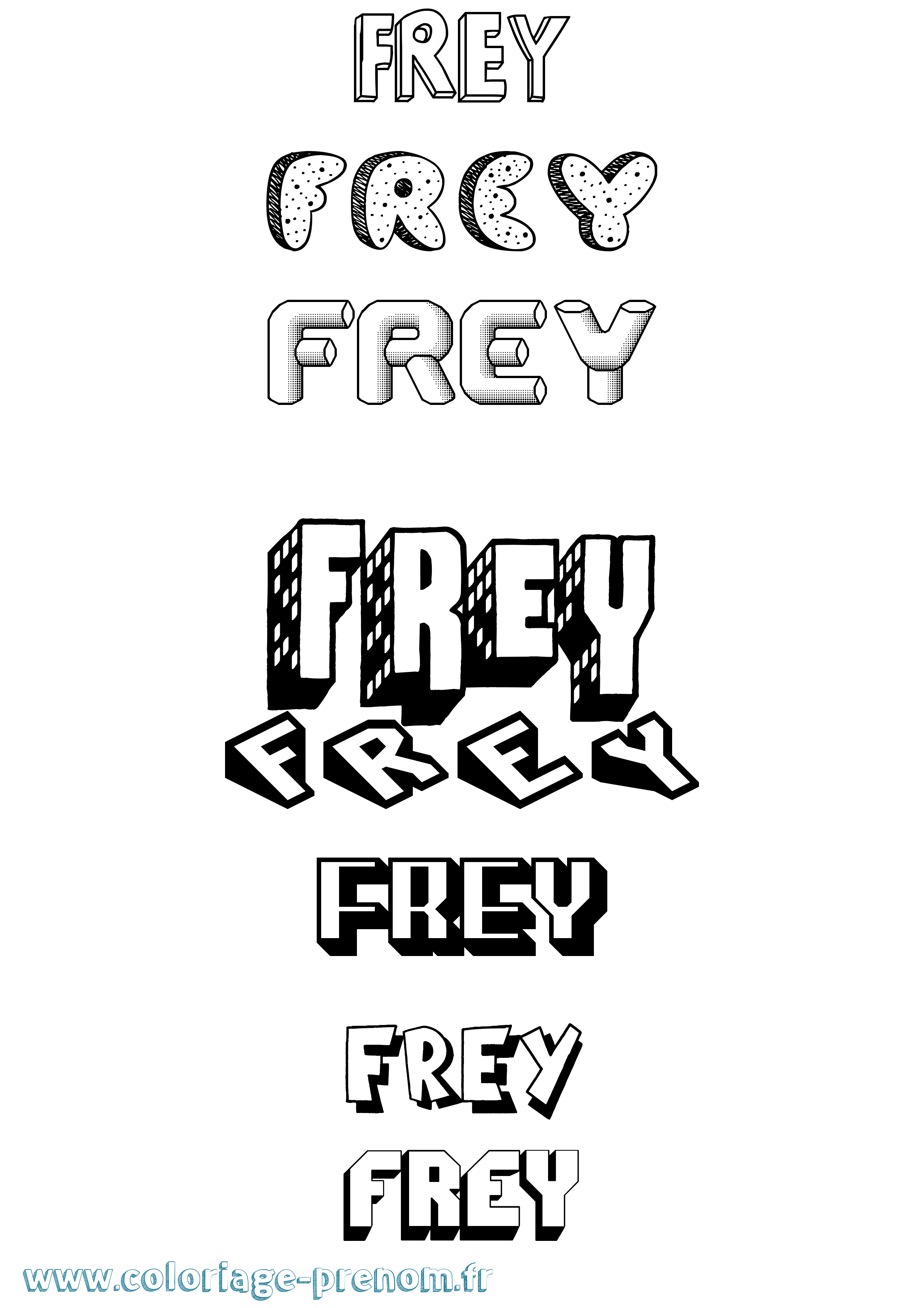 Coloriage prénom Frey Effet 3D