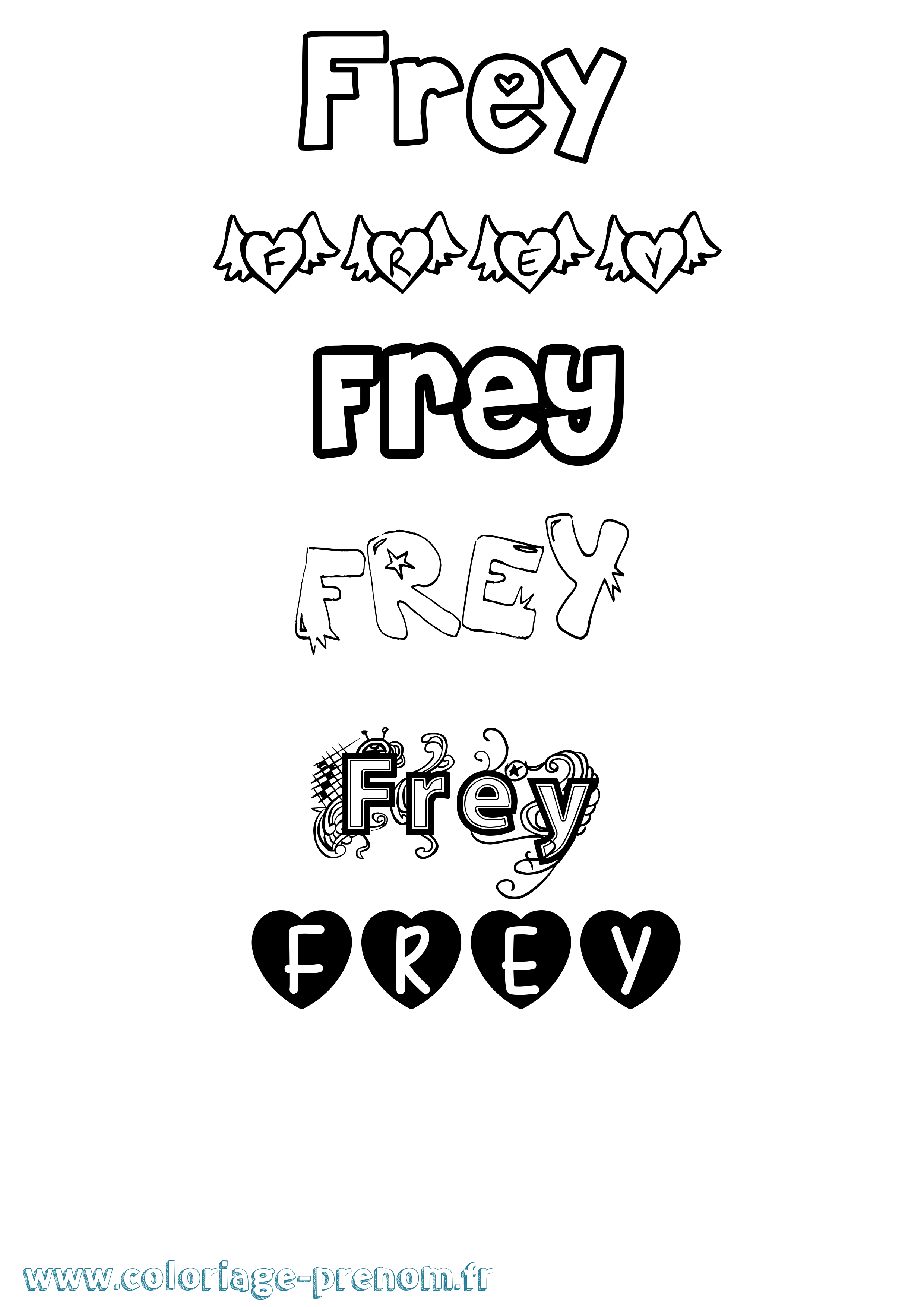 Coloriage prénom Frey Girly