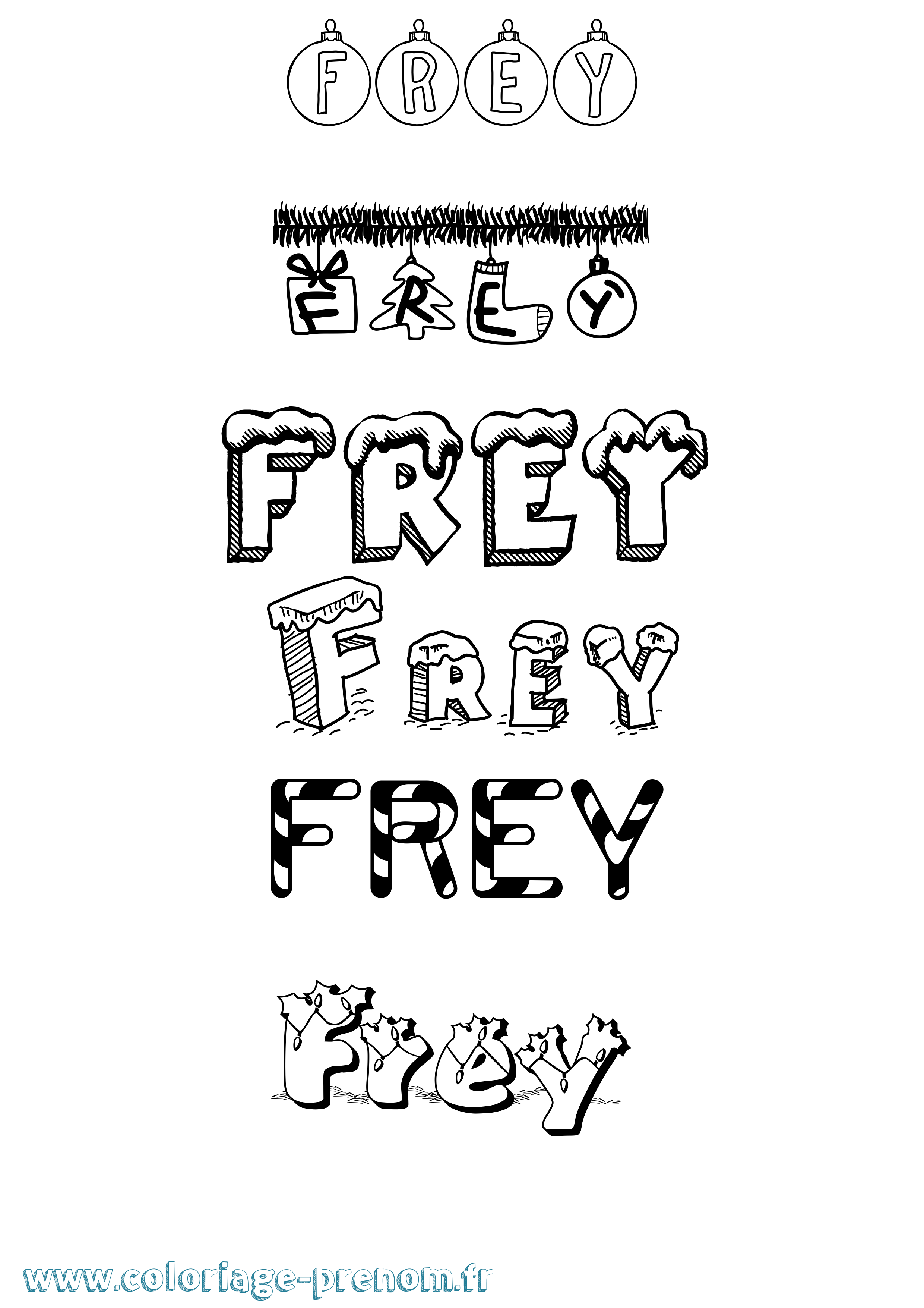 Coloriage prénom Frey Noël