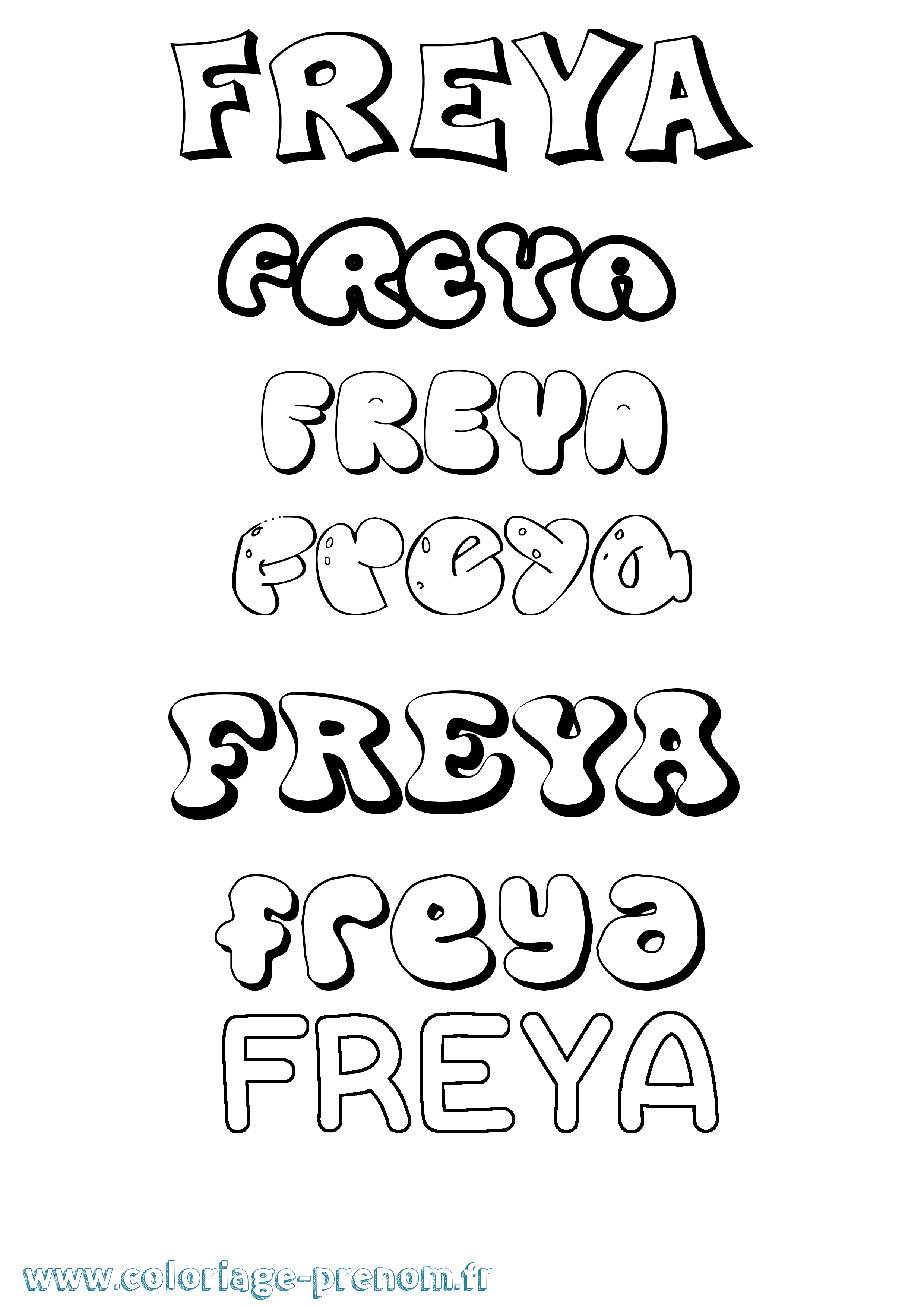 Coloriage prénom Freya Bubble