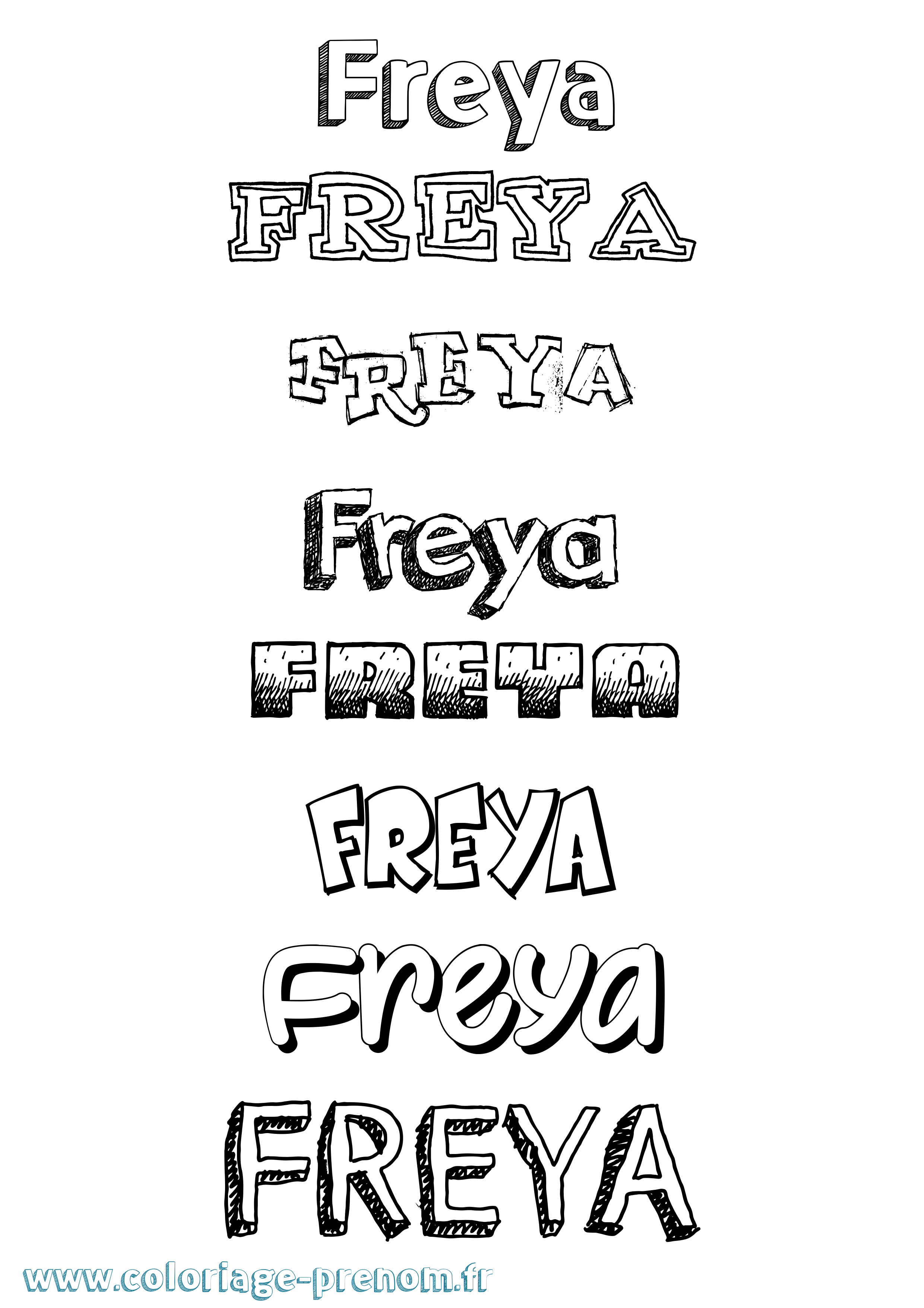 Coloriage prénom Freya Dessiné