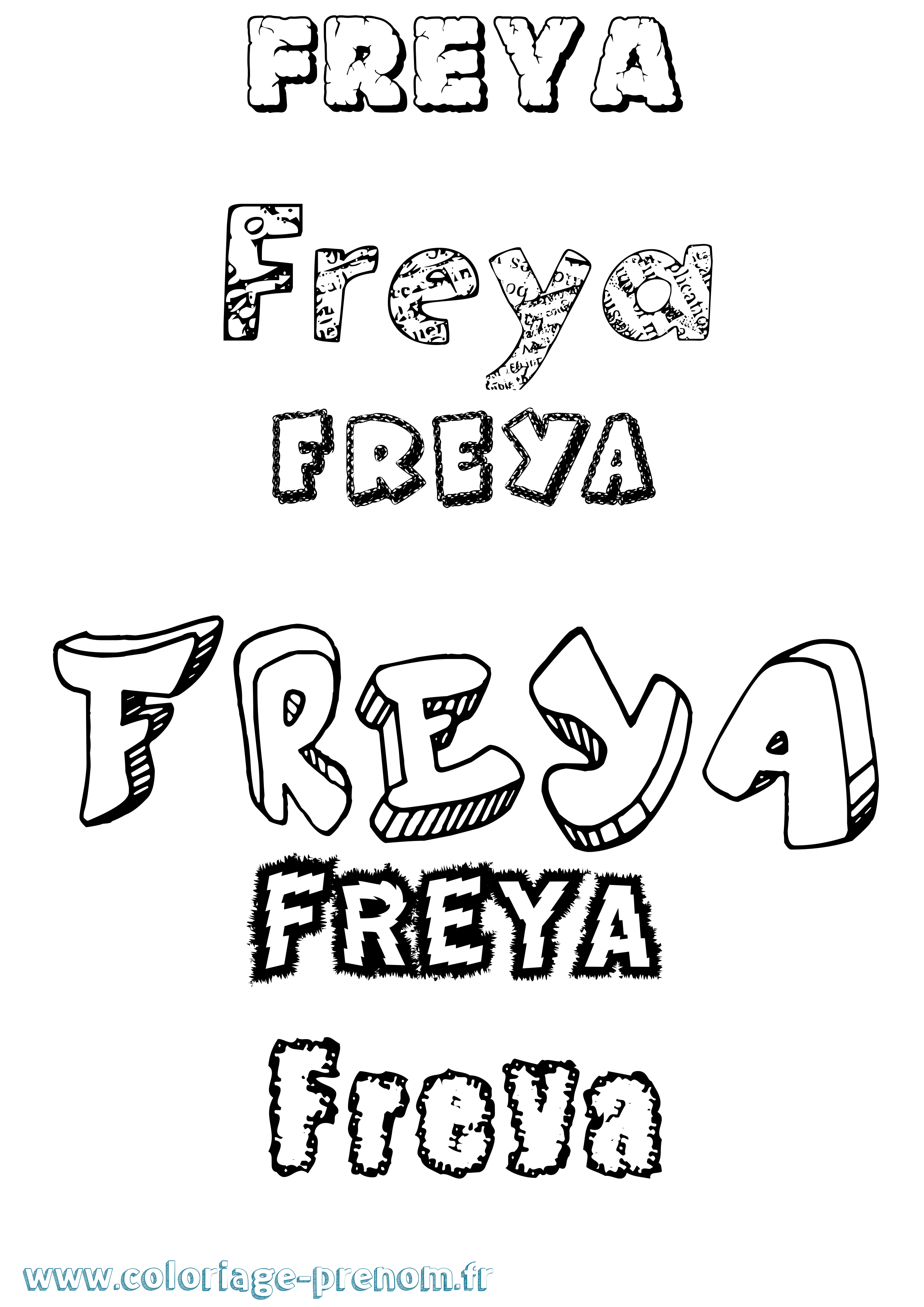 Coloriage prénom Freya Destructuré