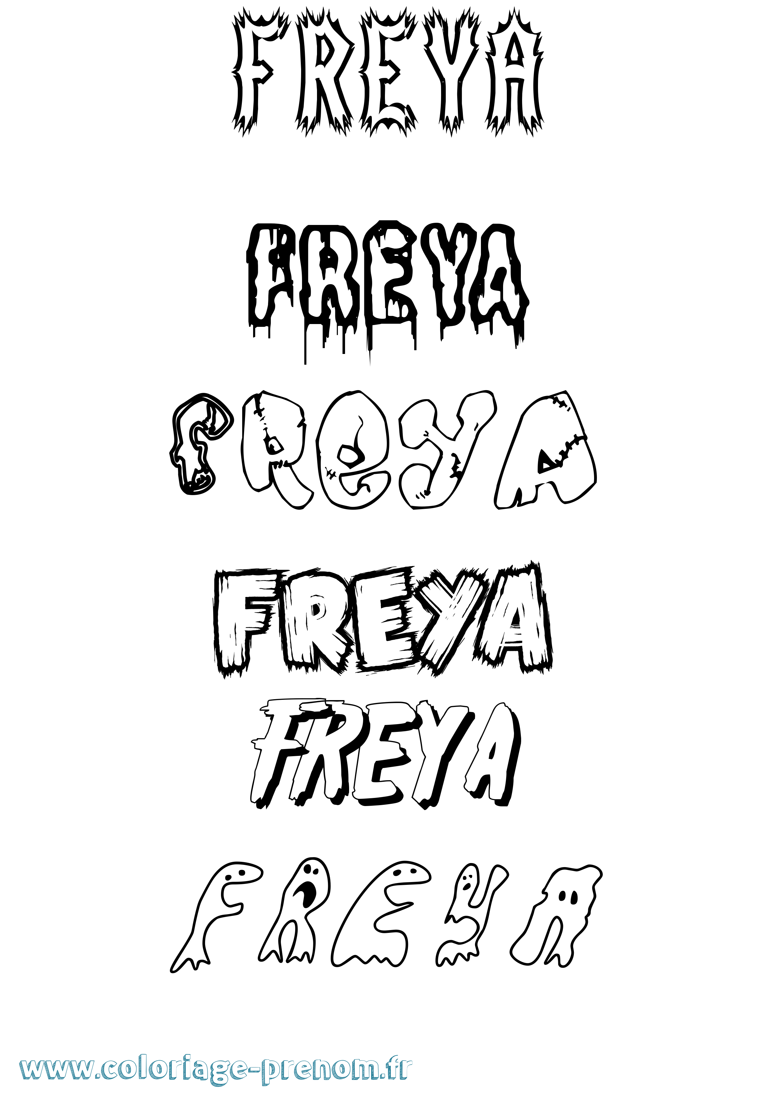 Coloriage prénom Freya Frisson