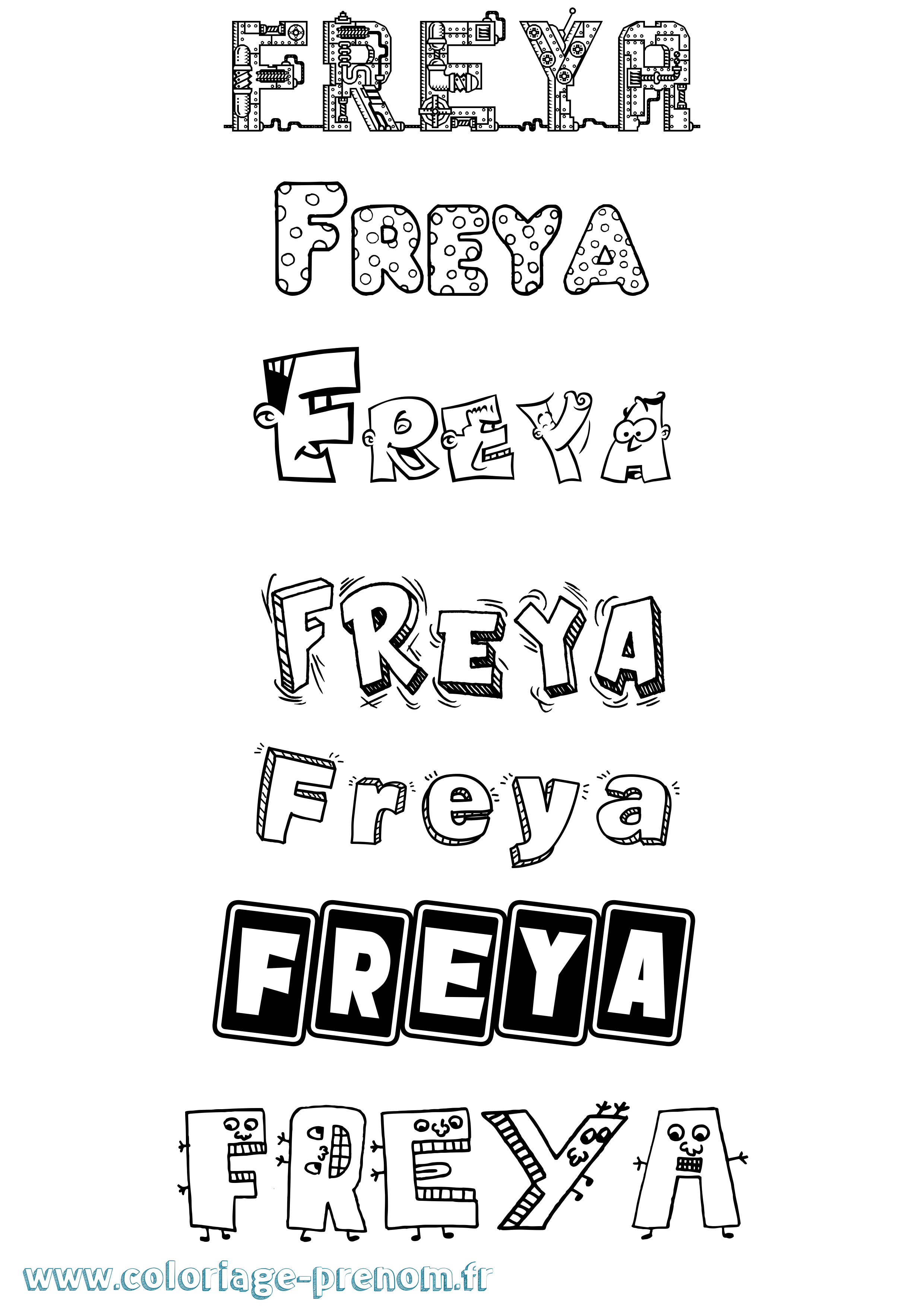 Coloriage prénom Freya Fun