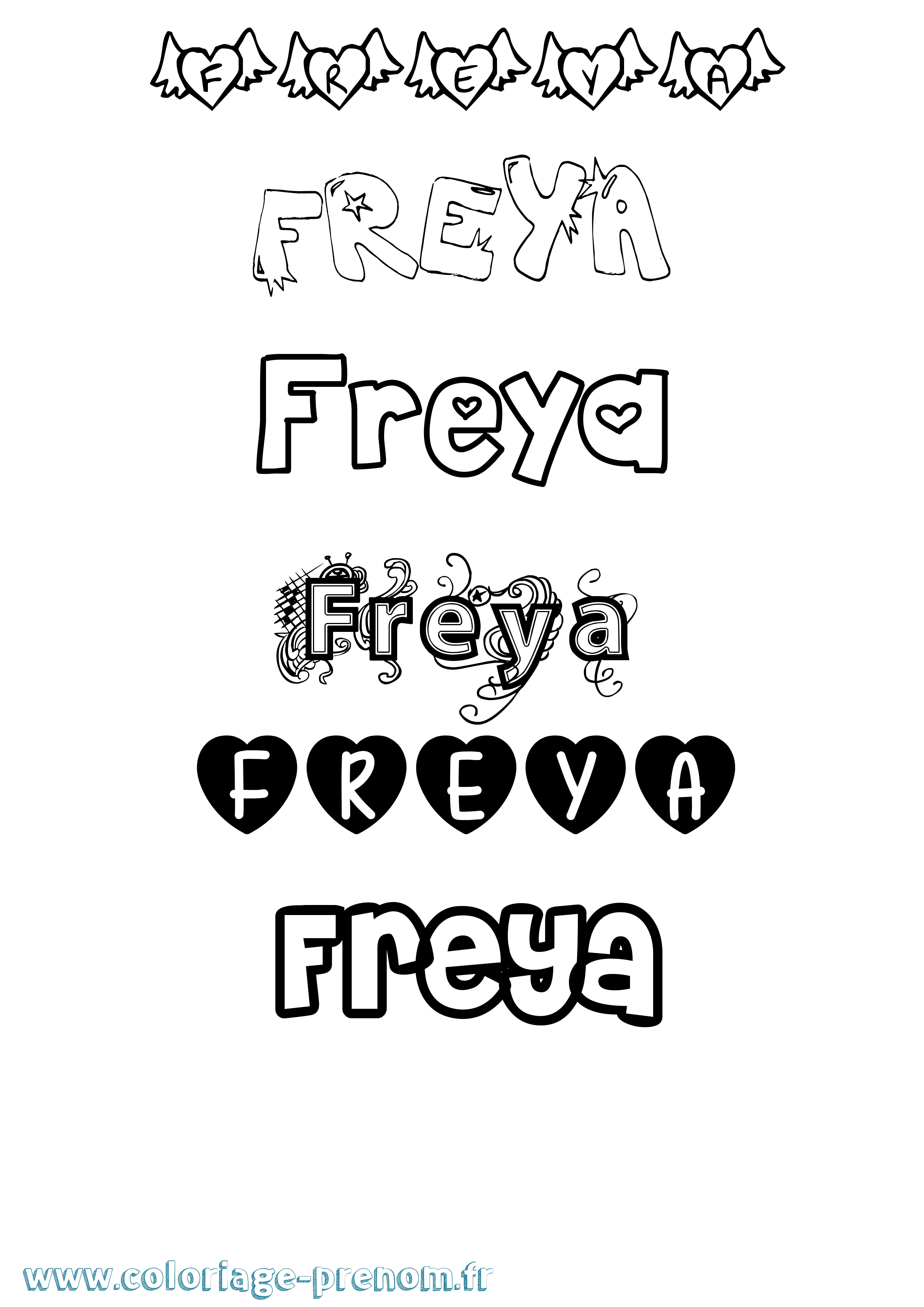 Coloriage prénom Freya Girly