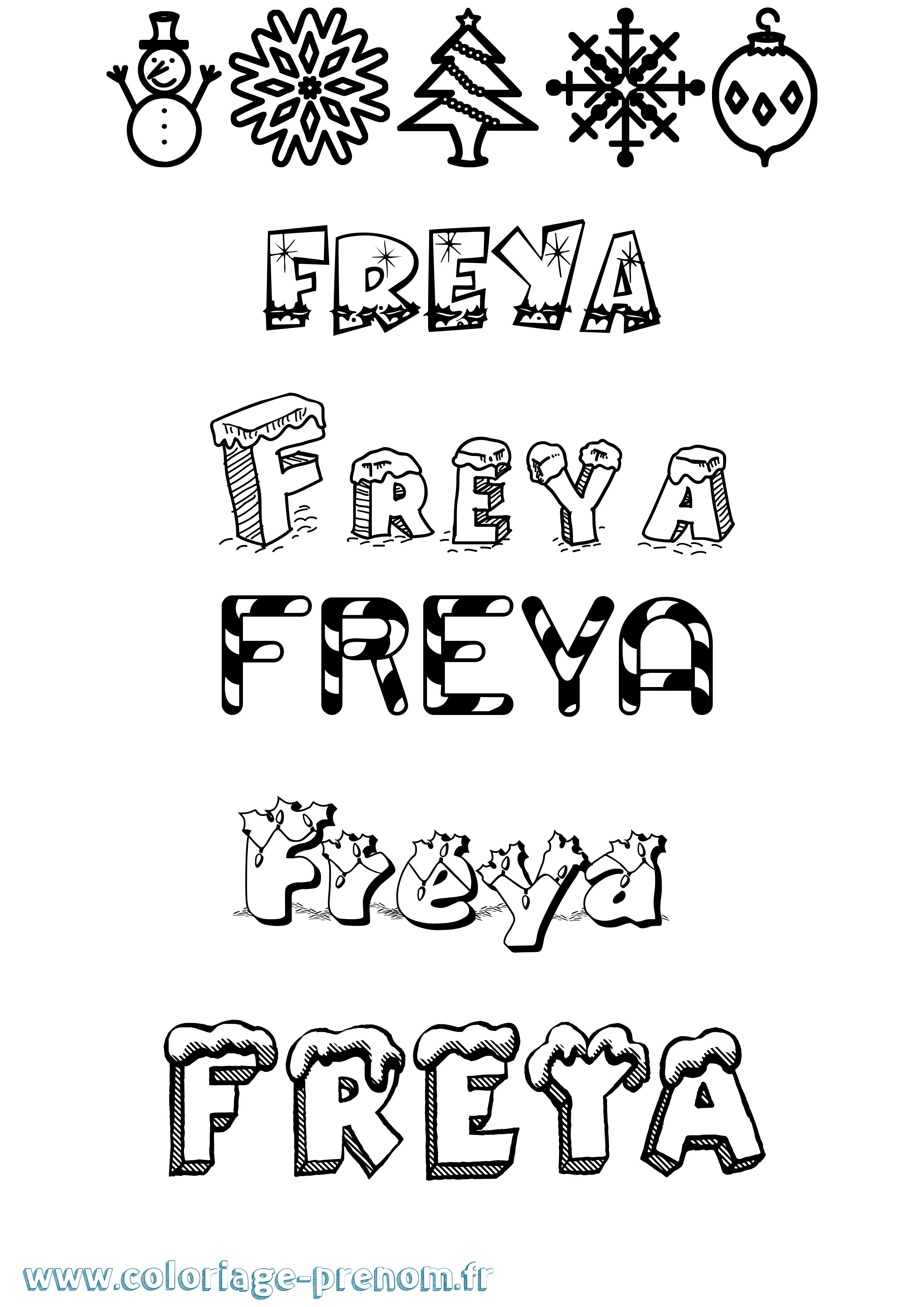 Coloriage prénom Freya Noël