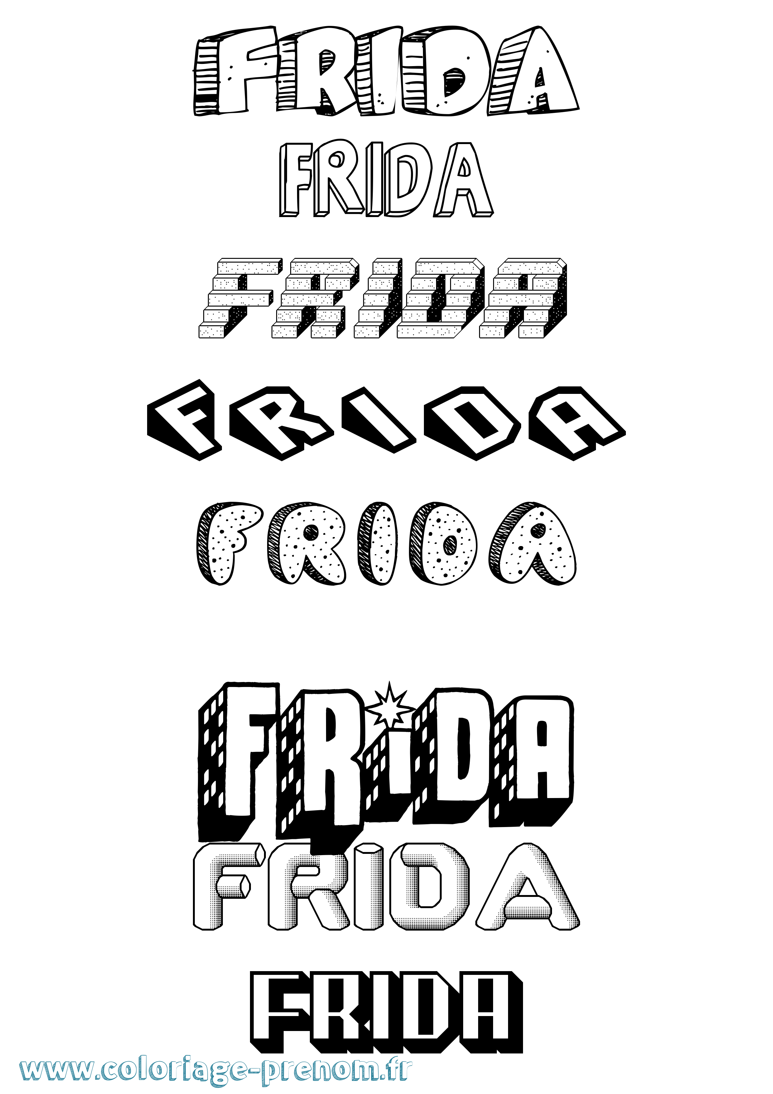 Coloriage Frida Effet 3D Coloriage prénom Frida Effet 3D