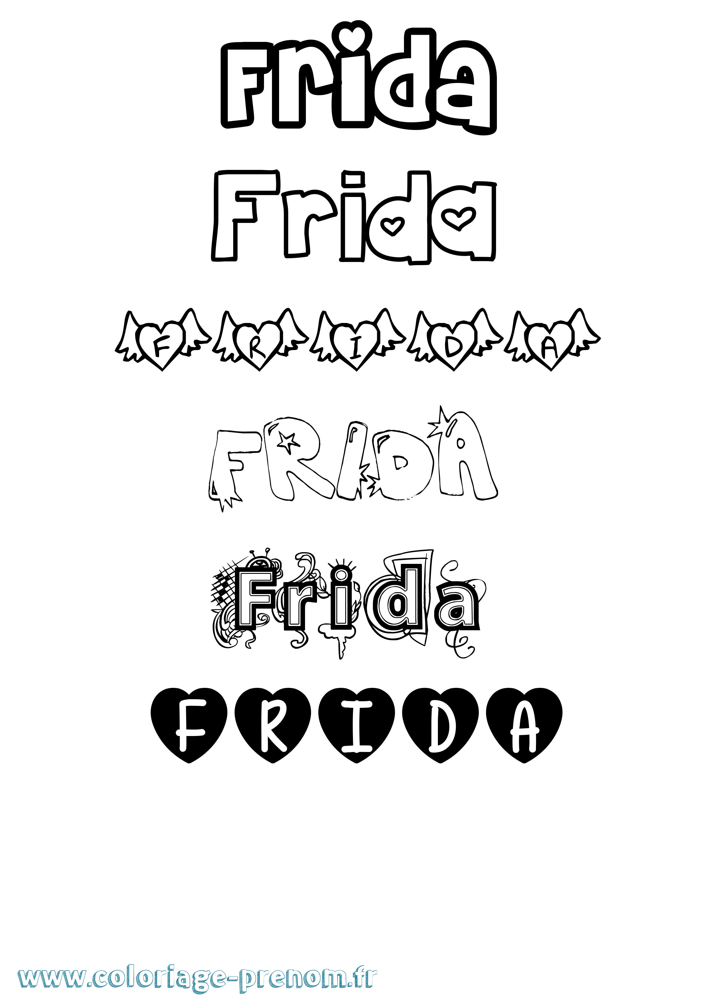 Coloriage Frida Girly Coloriage prénom Frida Girly