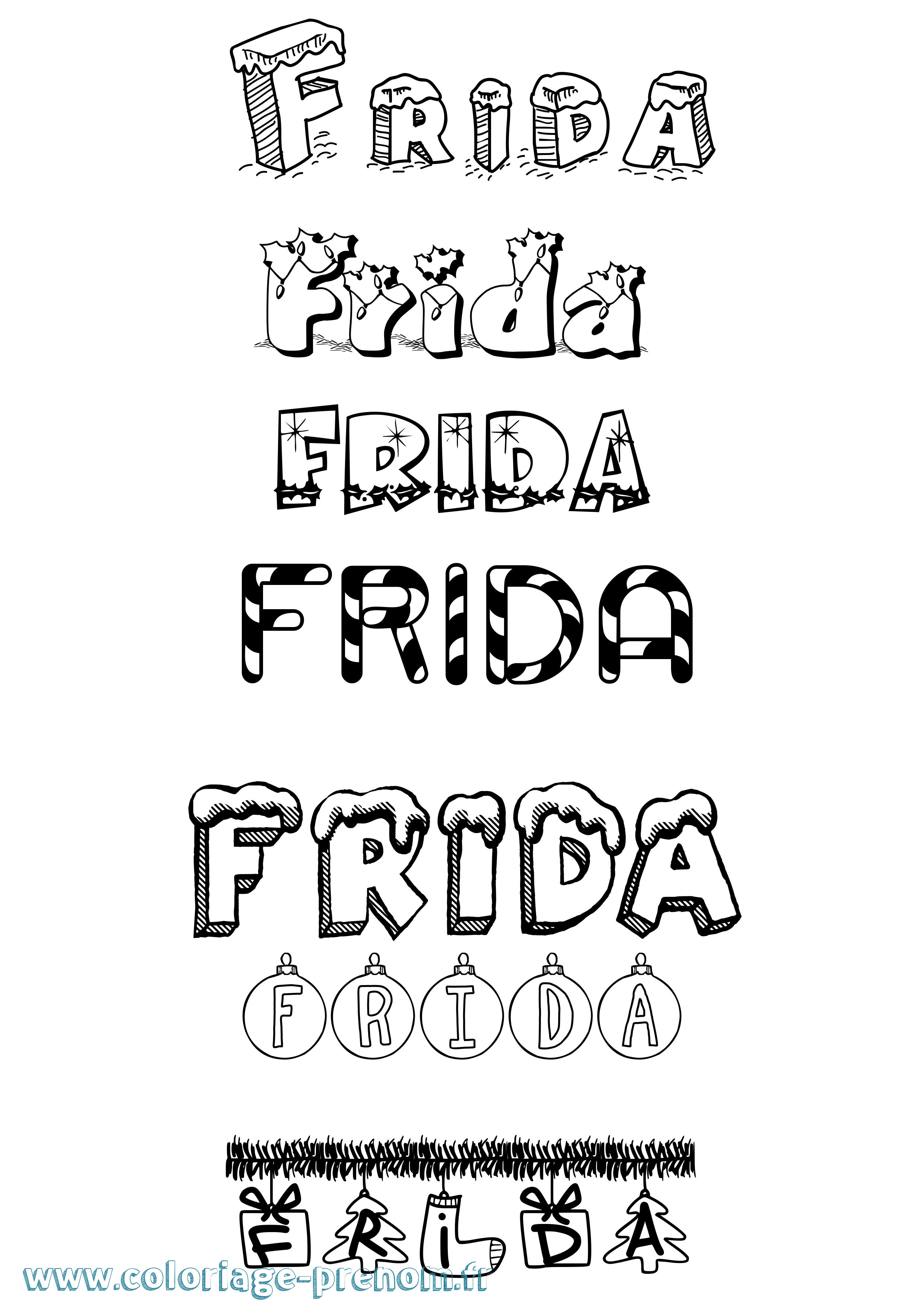 Coloriage Frida Noël Coloriage prénom Frida Noël