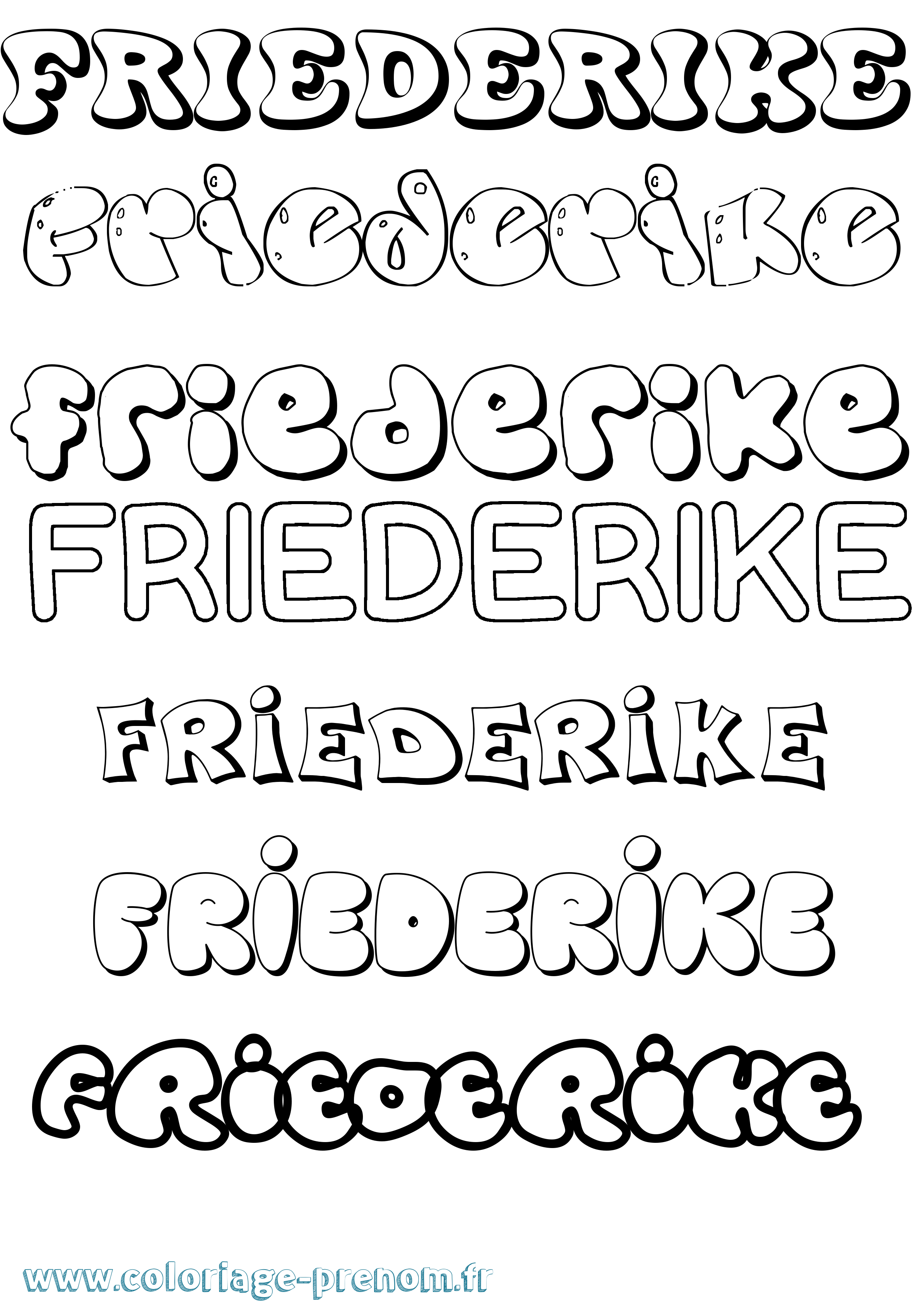 Coloriage prénom Friederike Bubble