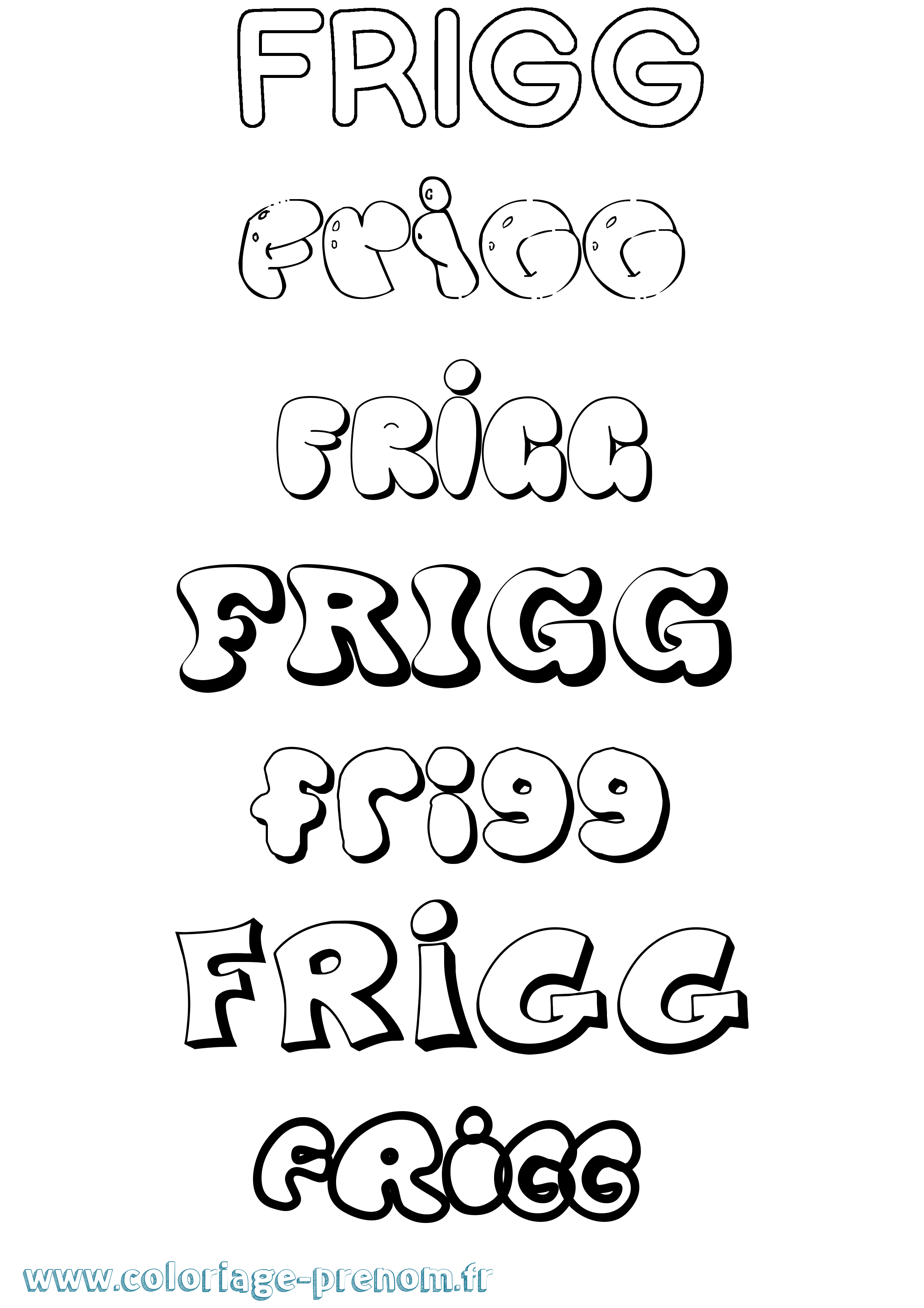 Coloriage prénom Frigg Bubble
