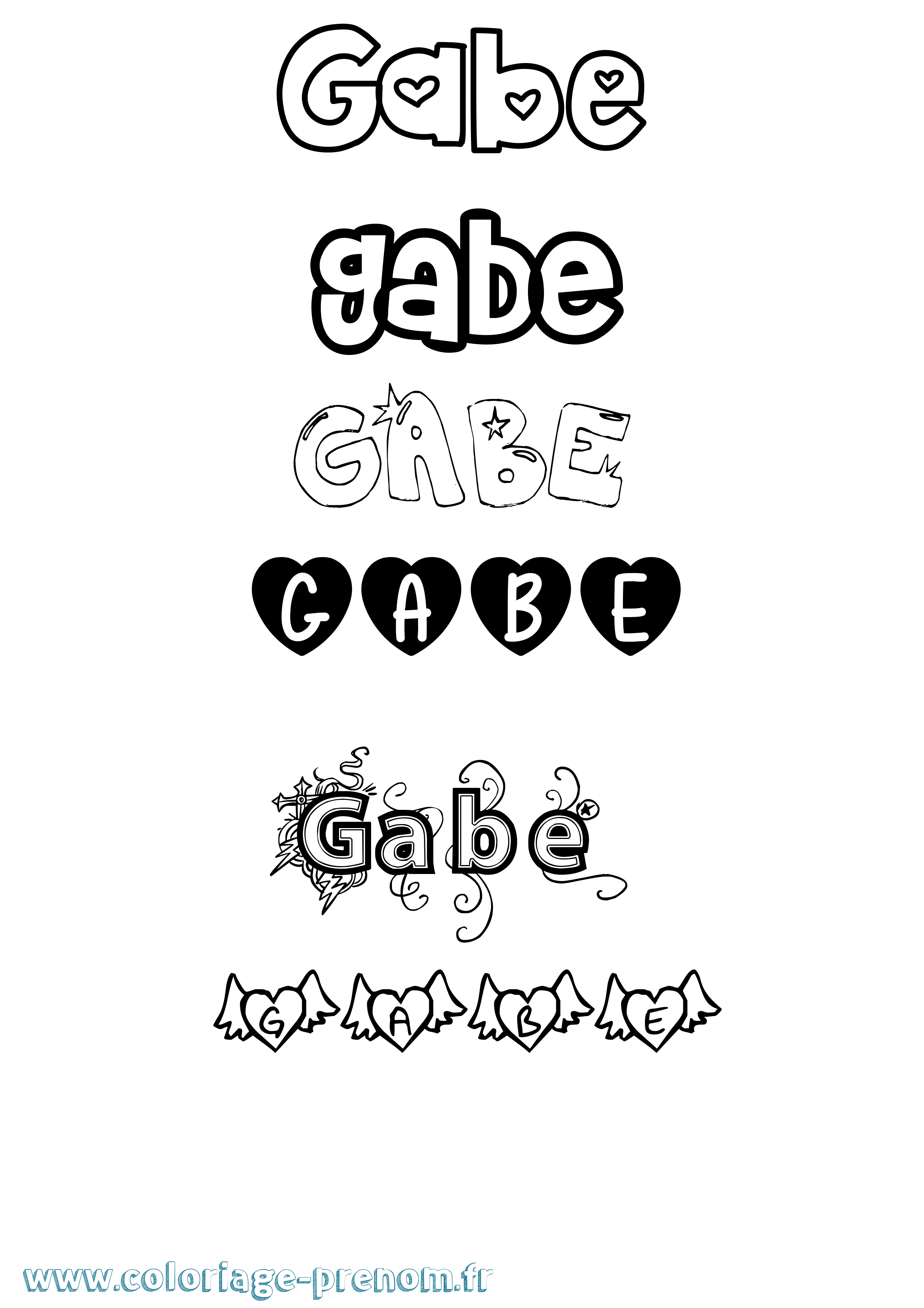 Coloriage prénom Gabe Girly