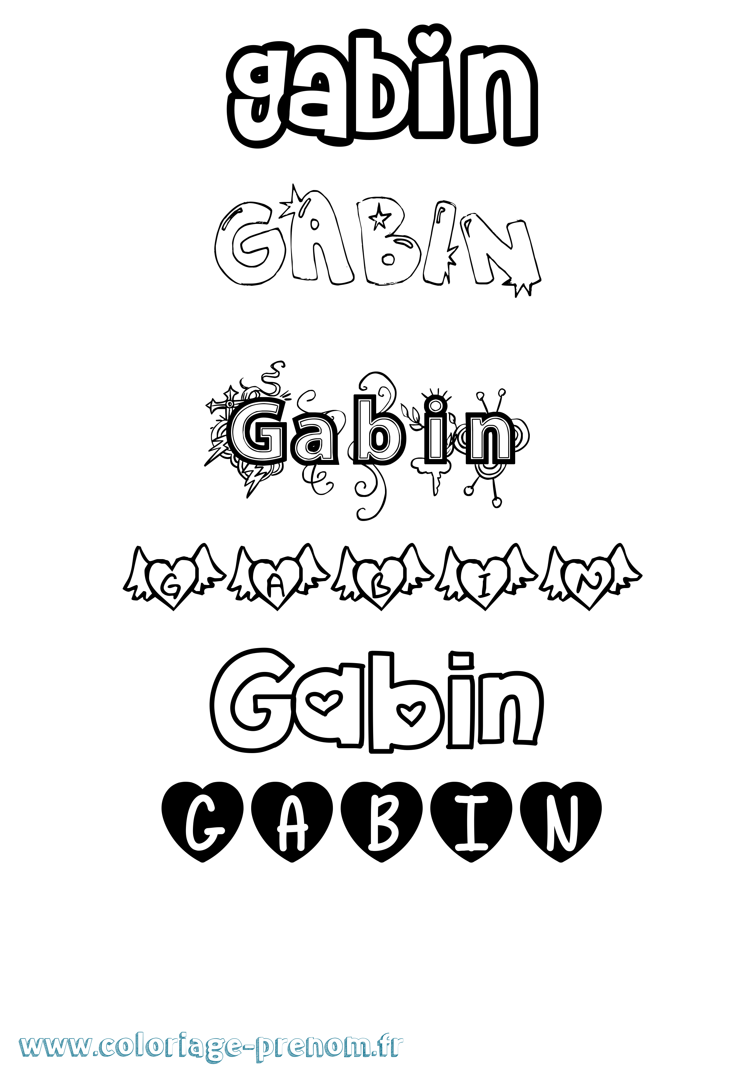 Coloriage prénom Gabin Girly