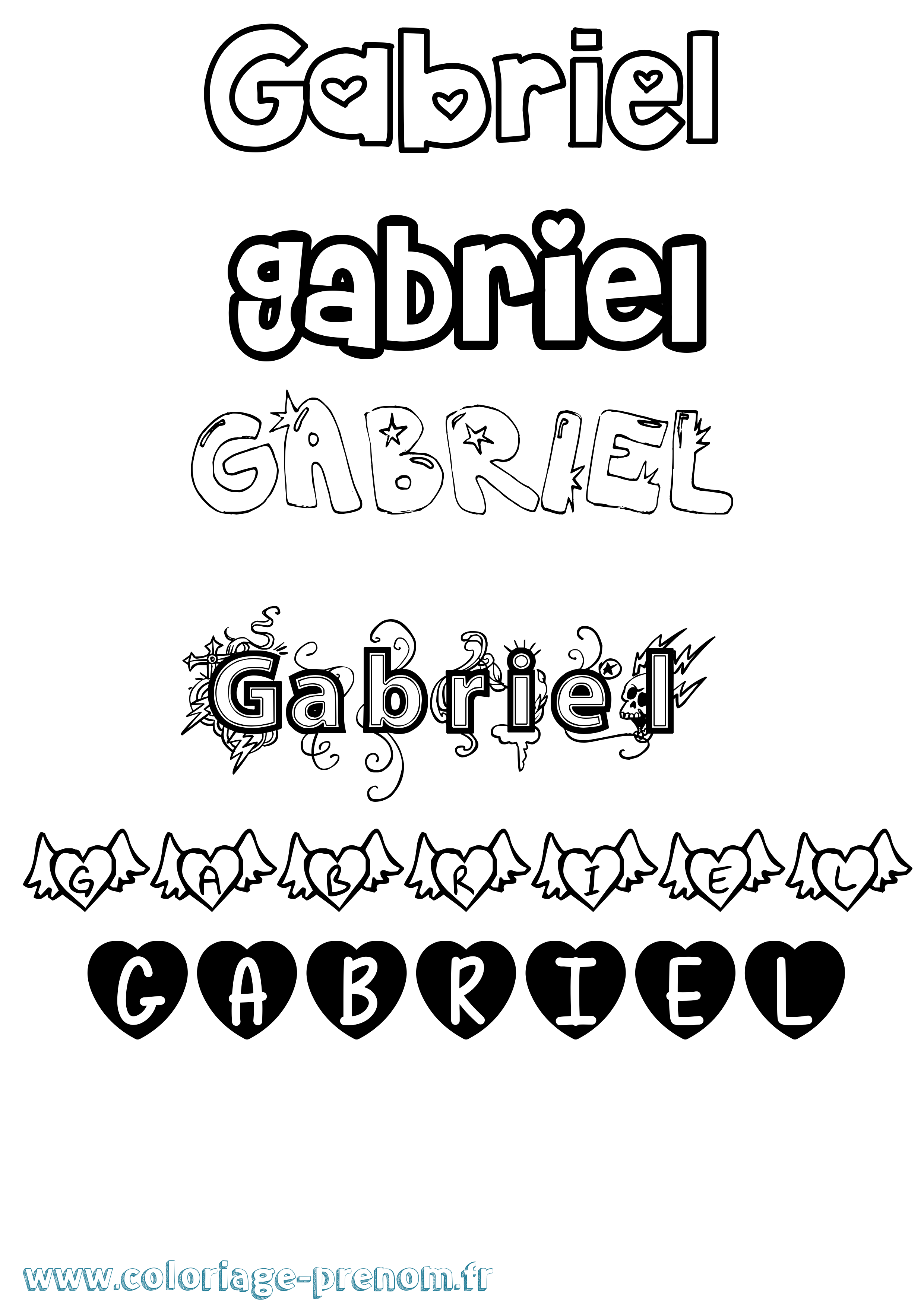 Coloriage prénom Gabriel Girly