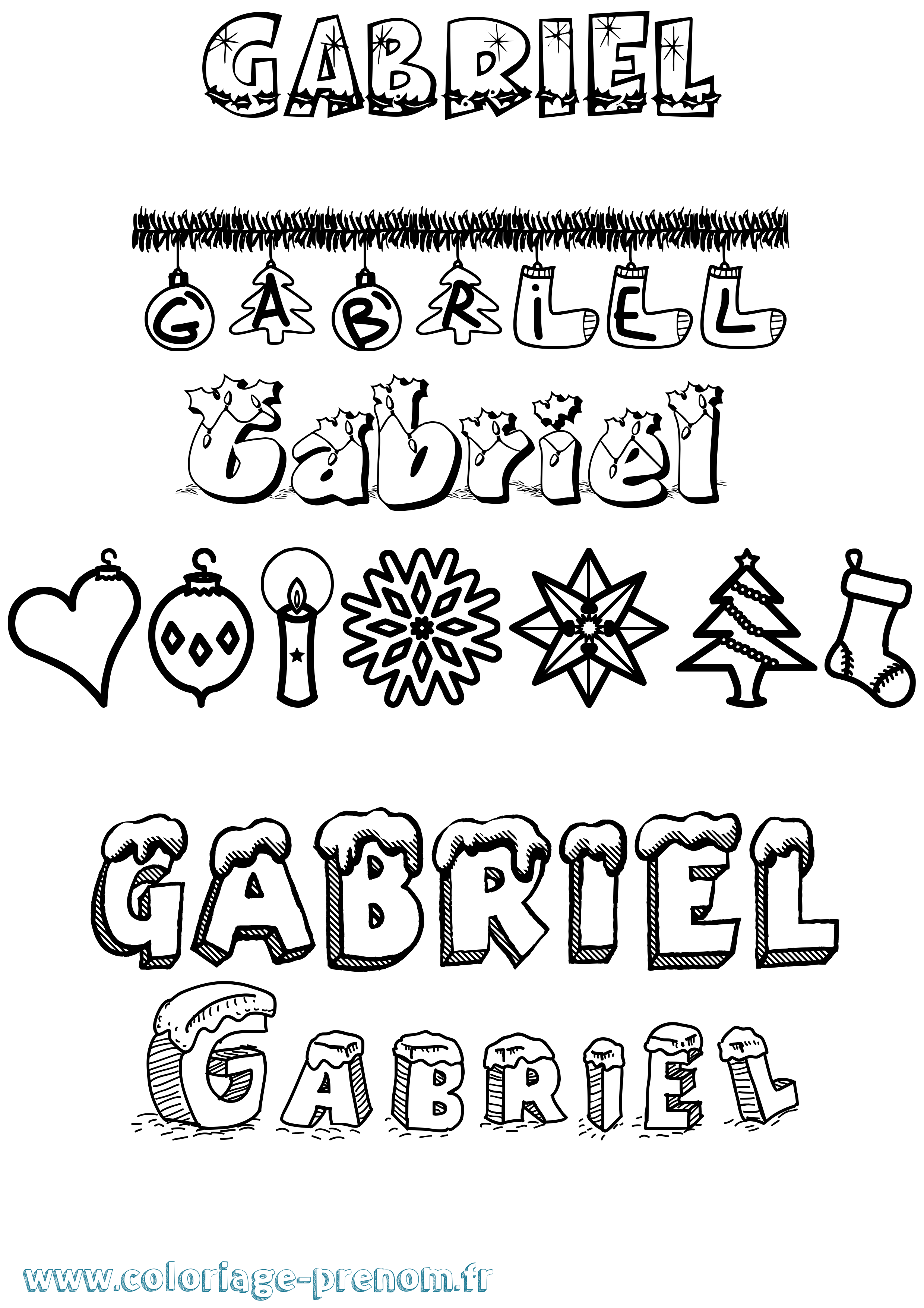 Coloriage prénom Gabriel Noël