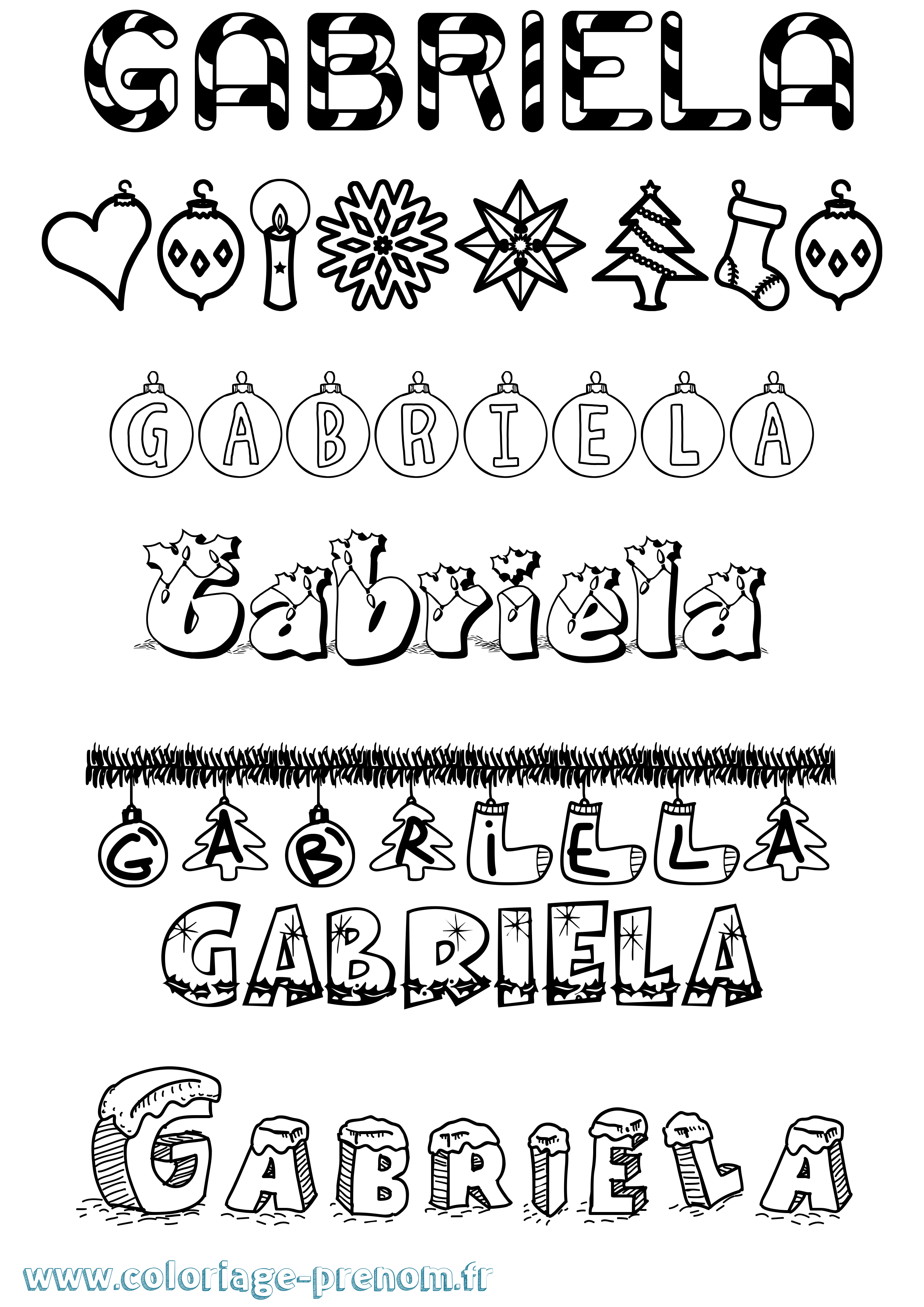 Coloriage prénom Gabriela Noël