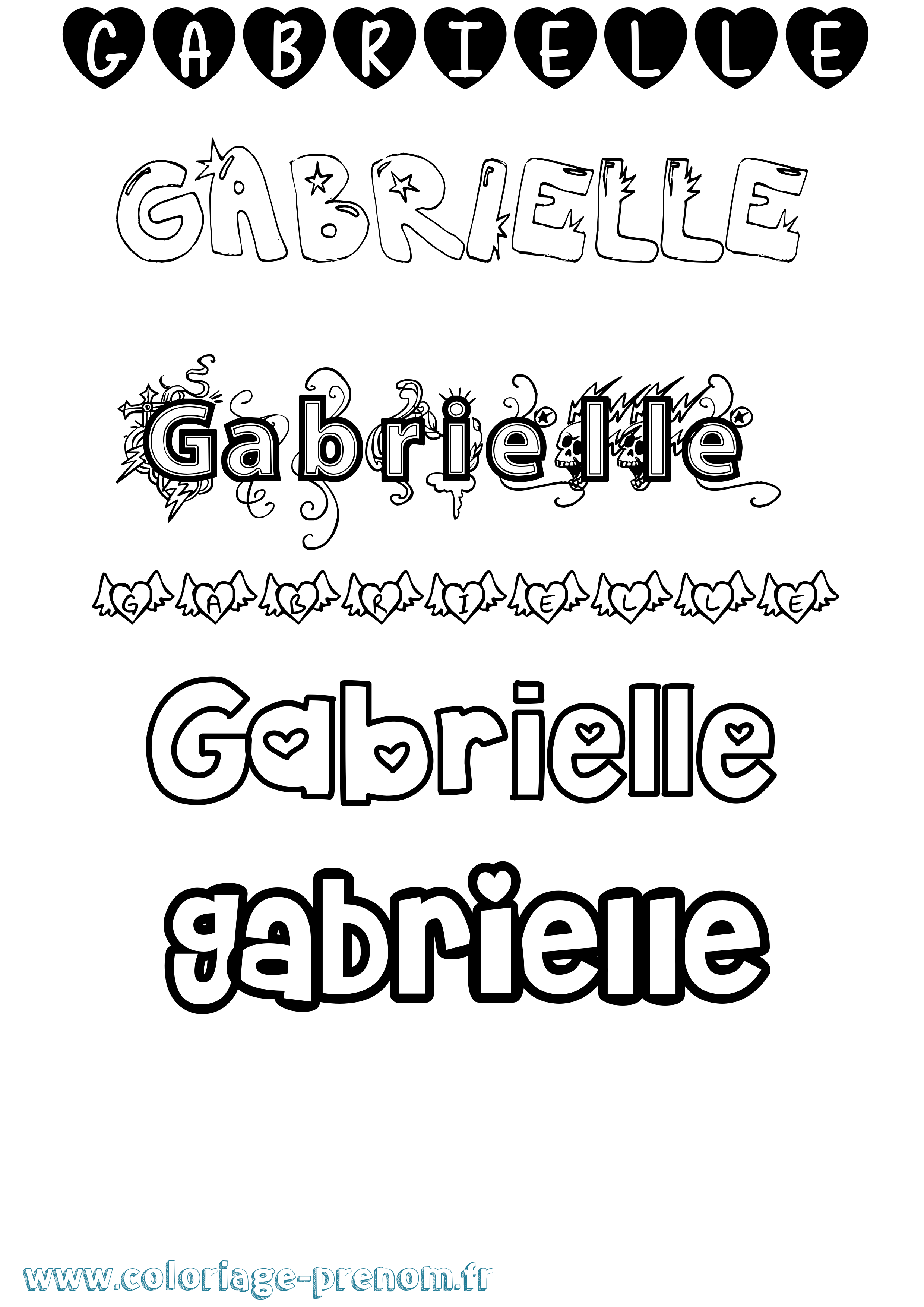Coloriage prénom Gabrielle Girly