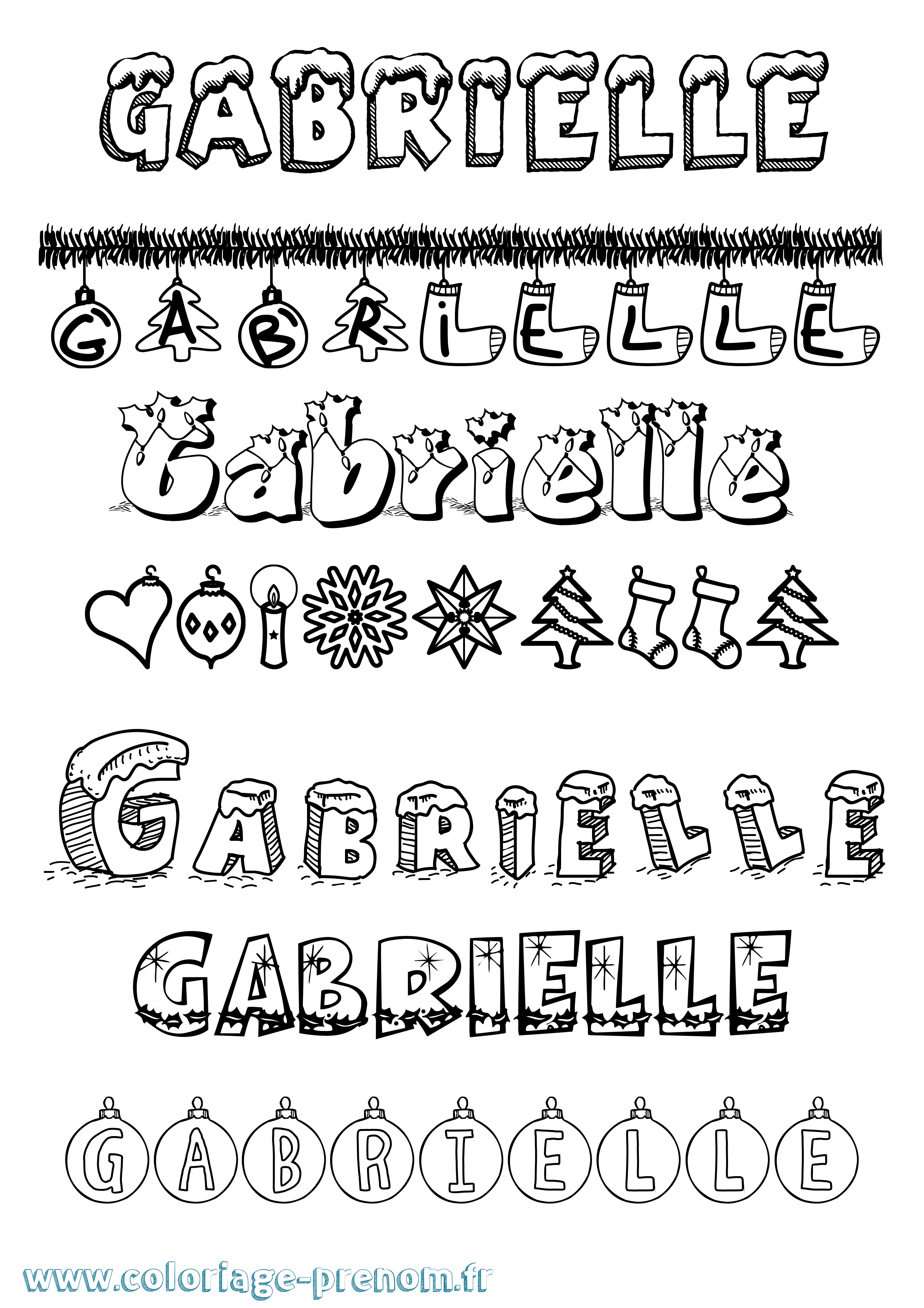 Coloriage prénom Gabrielle Noël