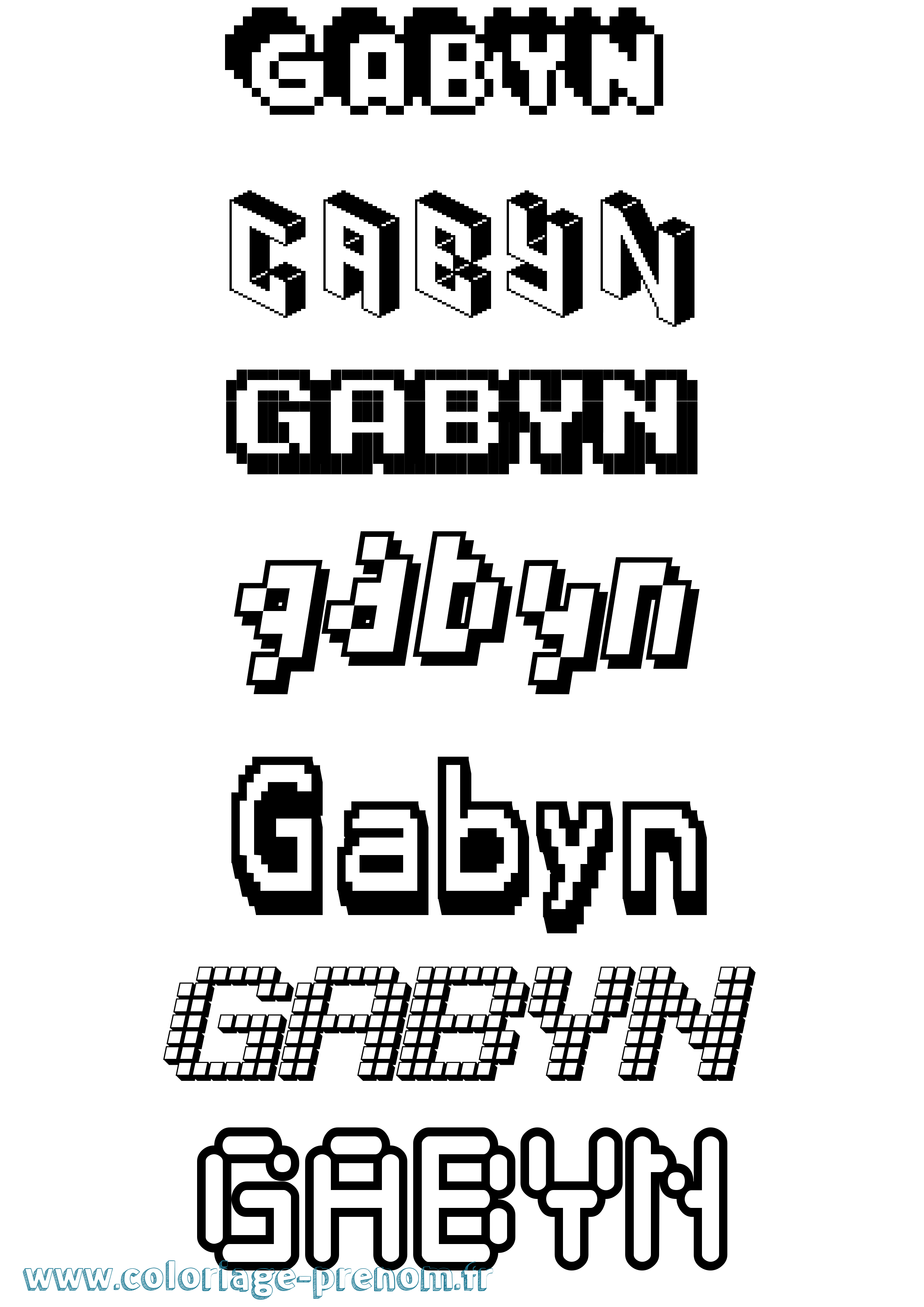 Coloriage prénom Gabyn Pixel