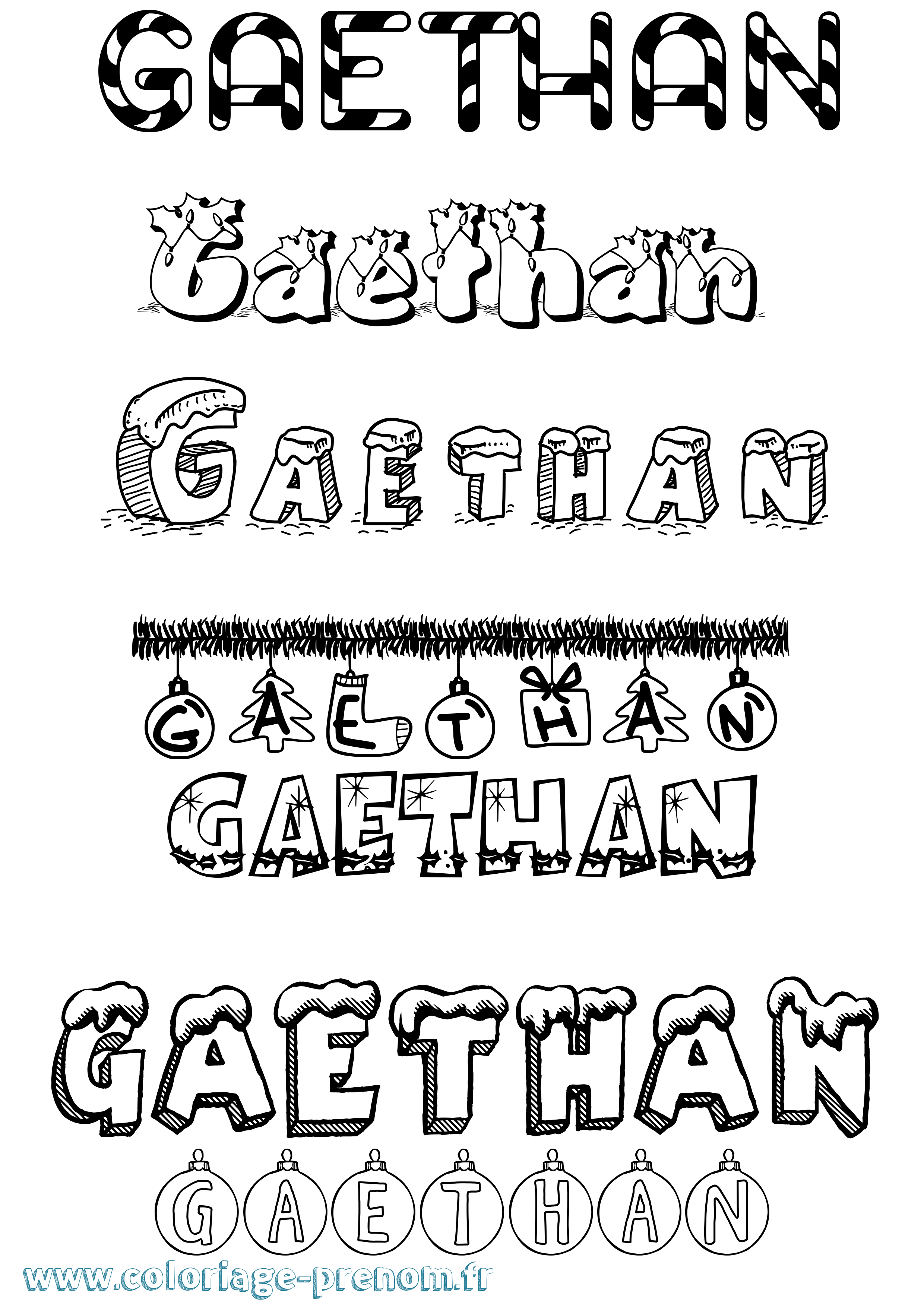 Coloriage Gaethan Noël Coloriage prénom Gaethan Noël