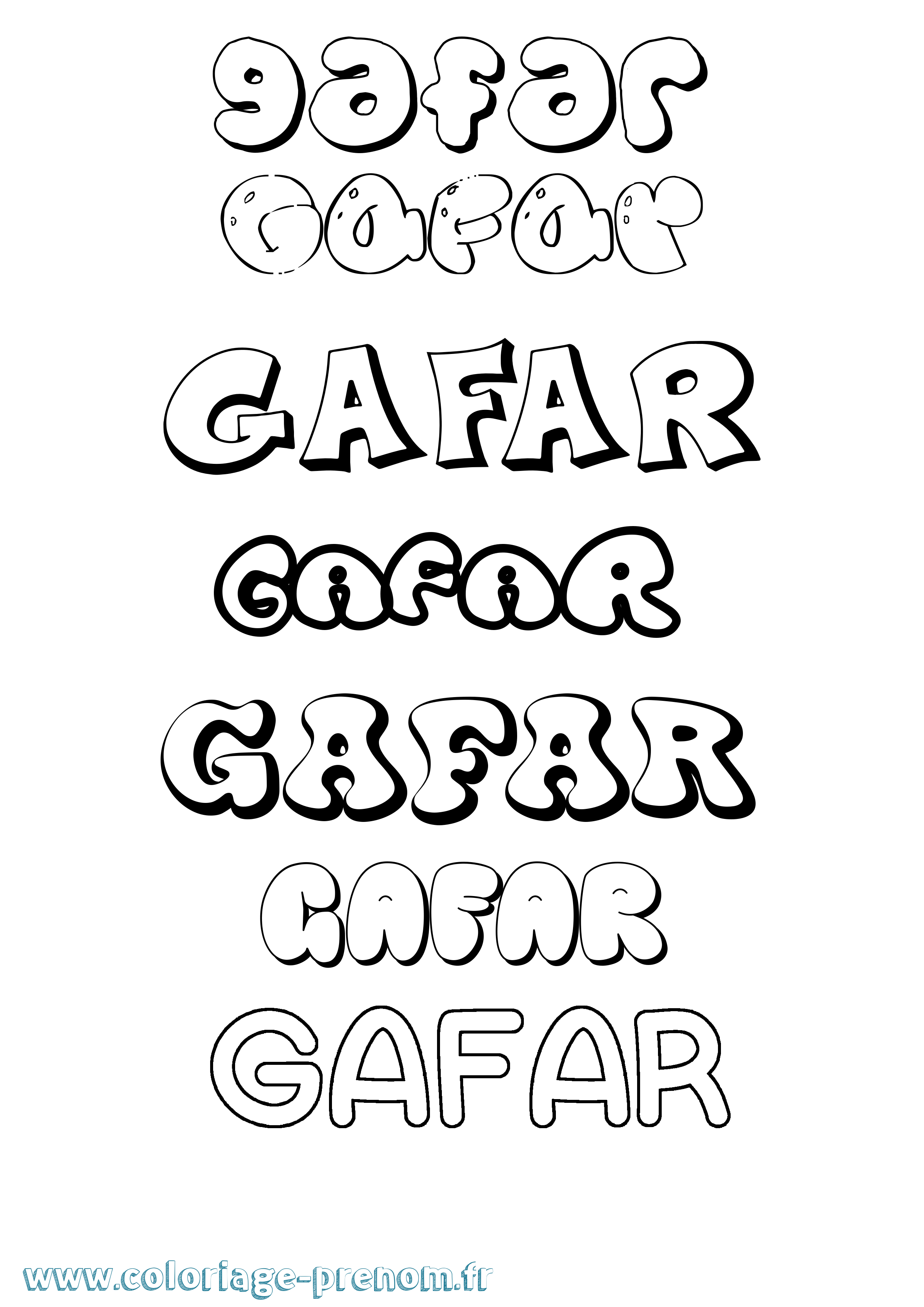 Coloriage prénom Gafar Bubble