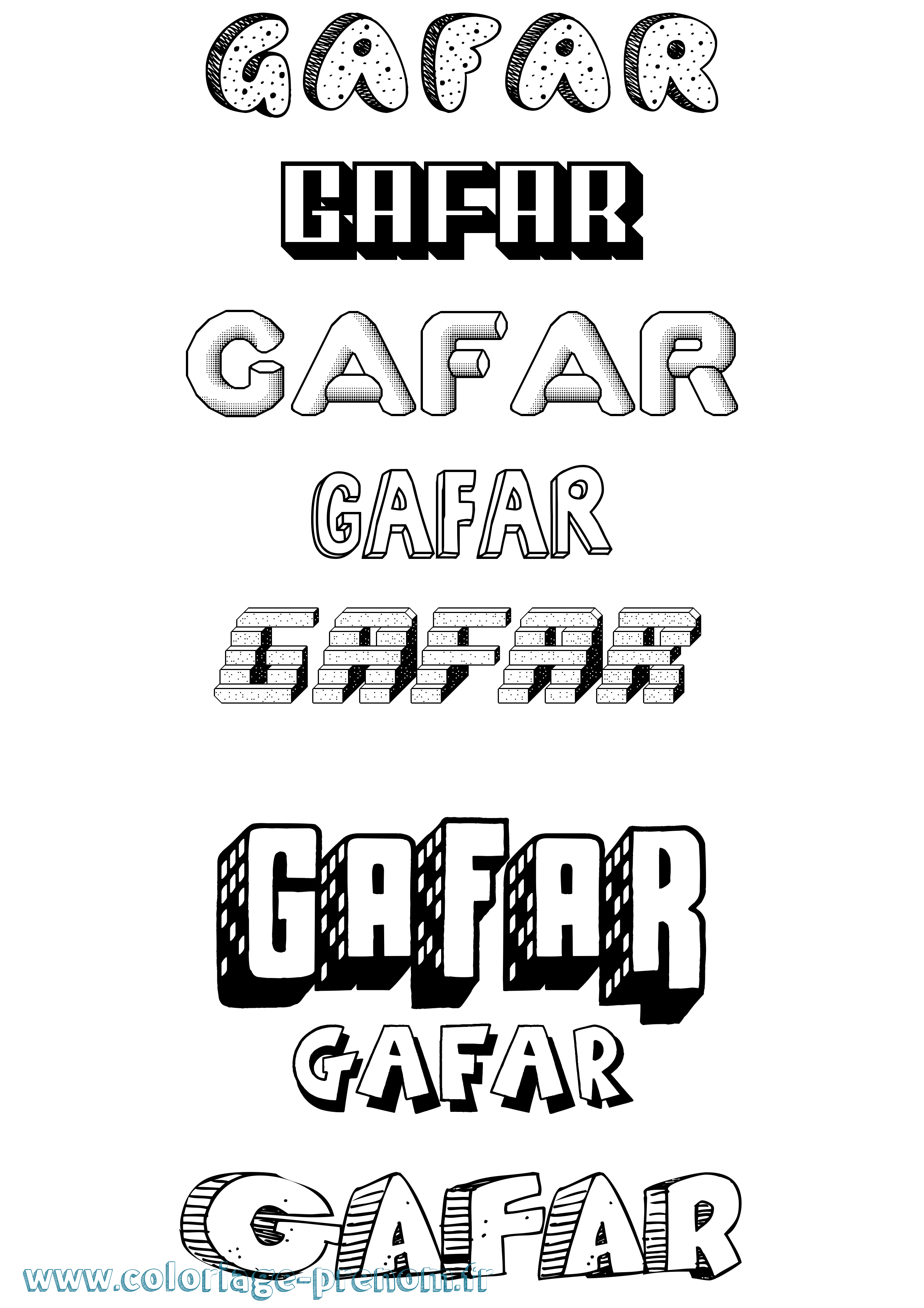 Coloriage prénom Gafar Effet 3D