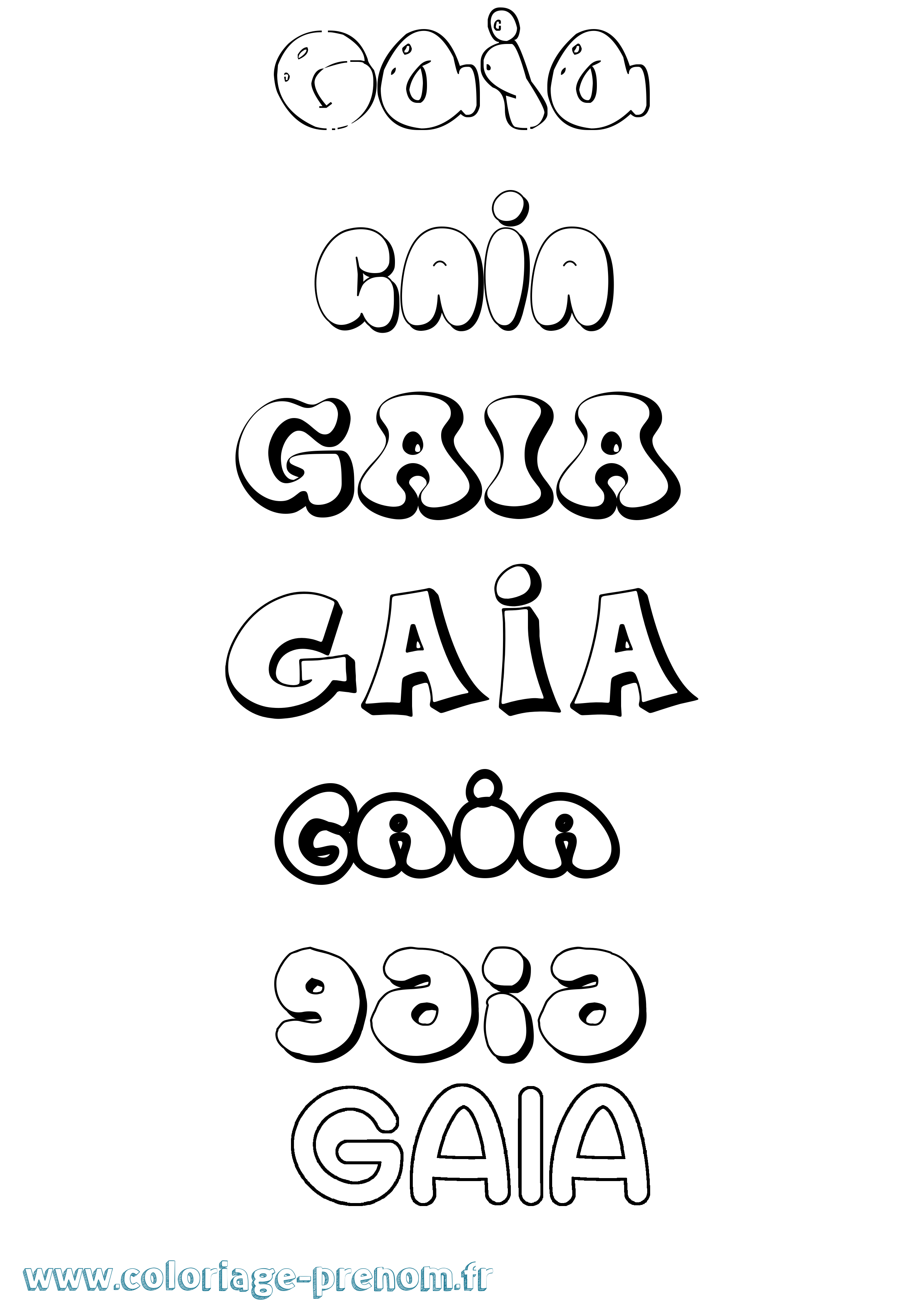 Coloriage prénom Gaia Bubble