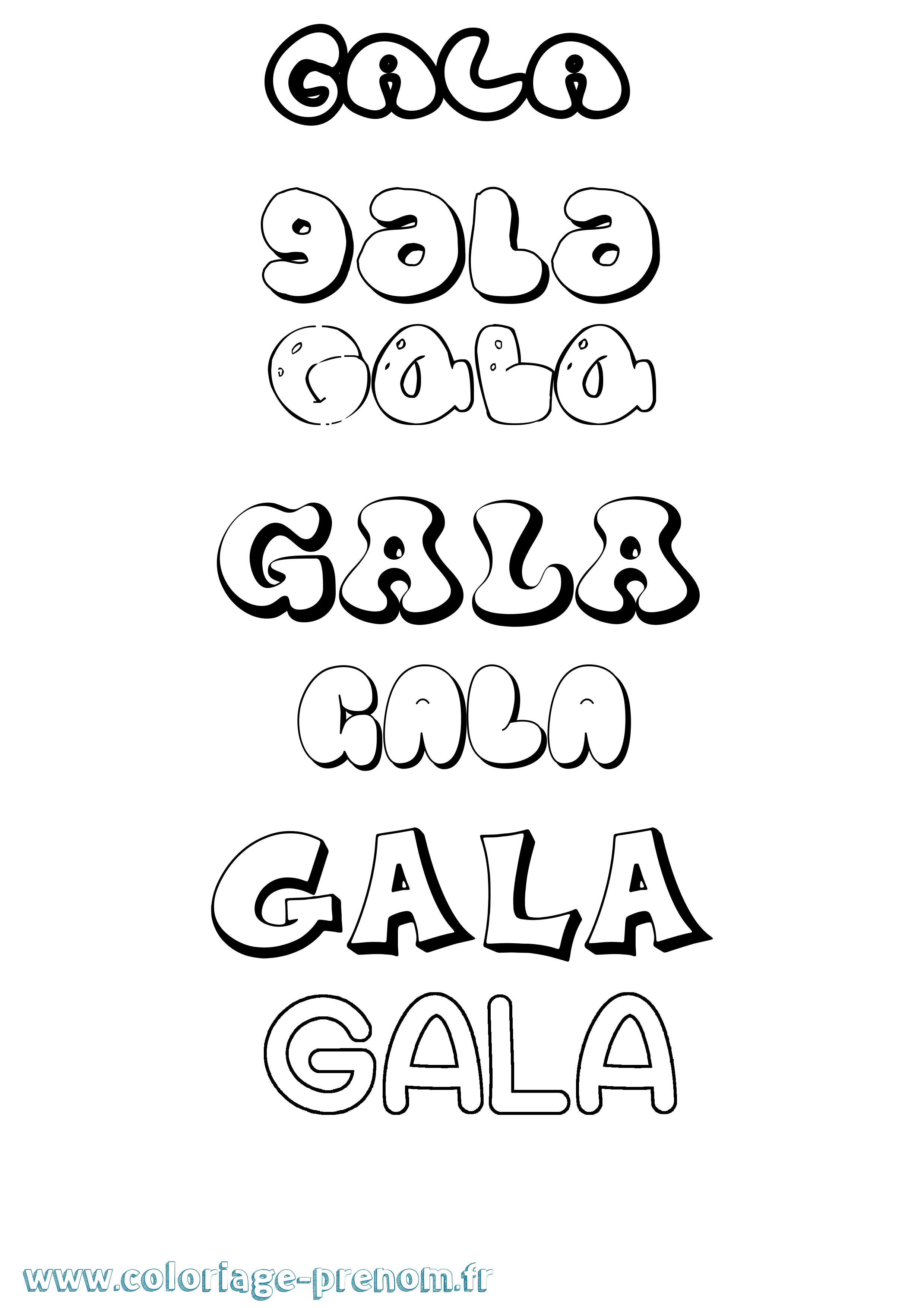 Coloriage prénom Gala Bubble