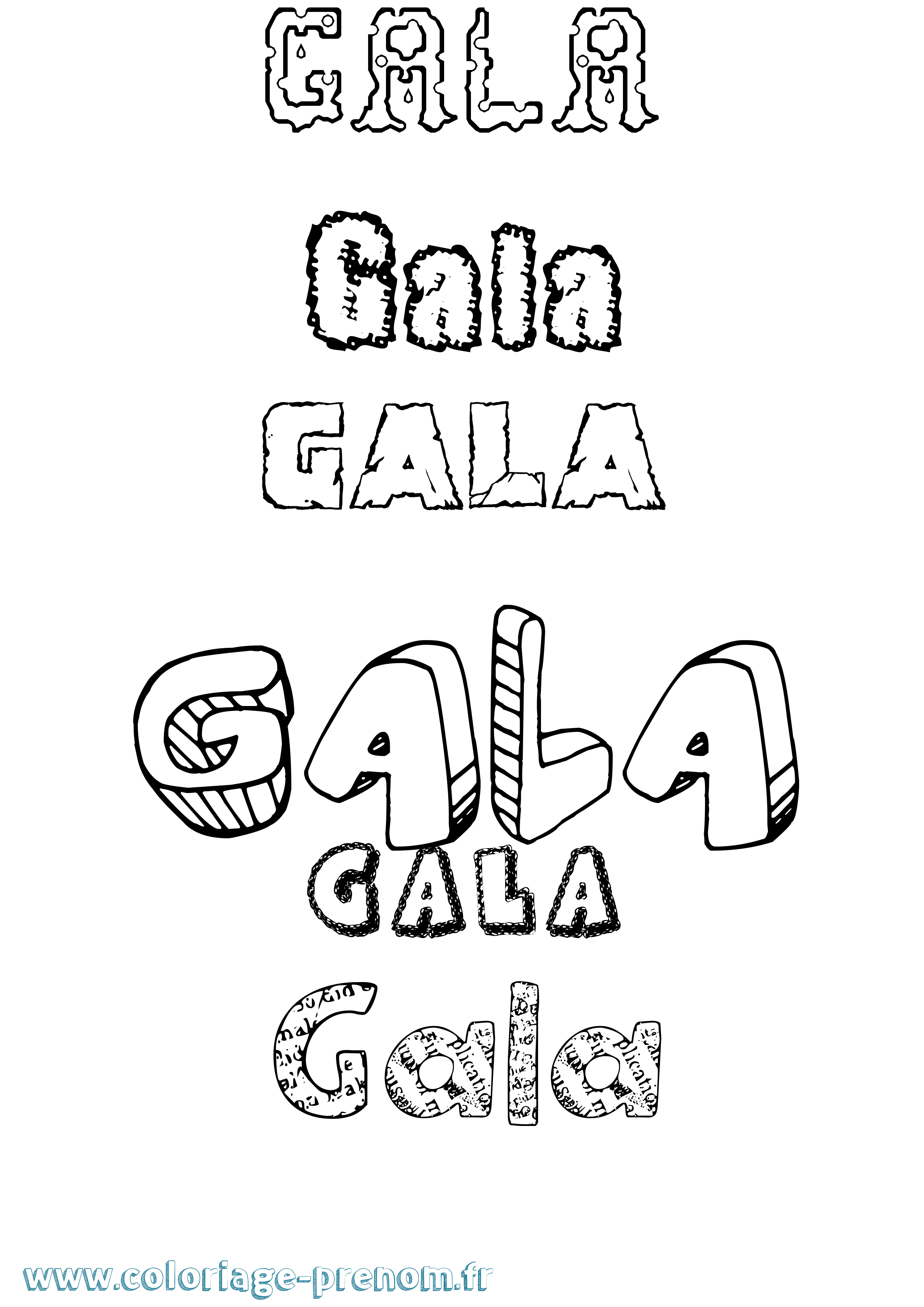 Coloriage prénom Gala Destructuré