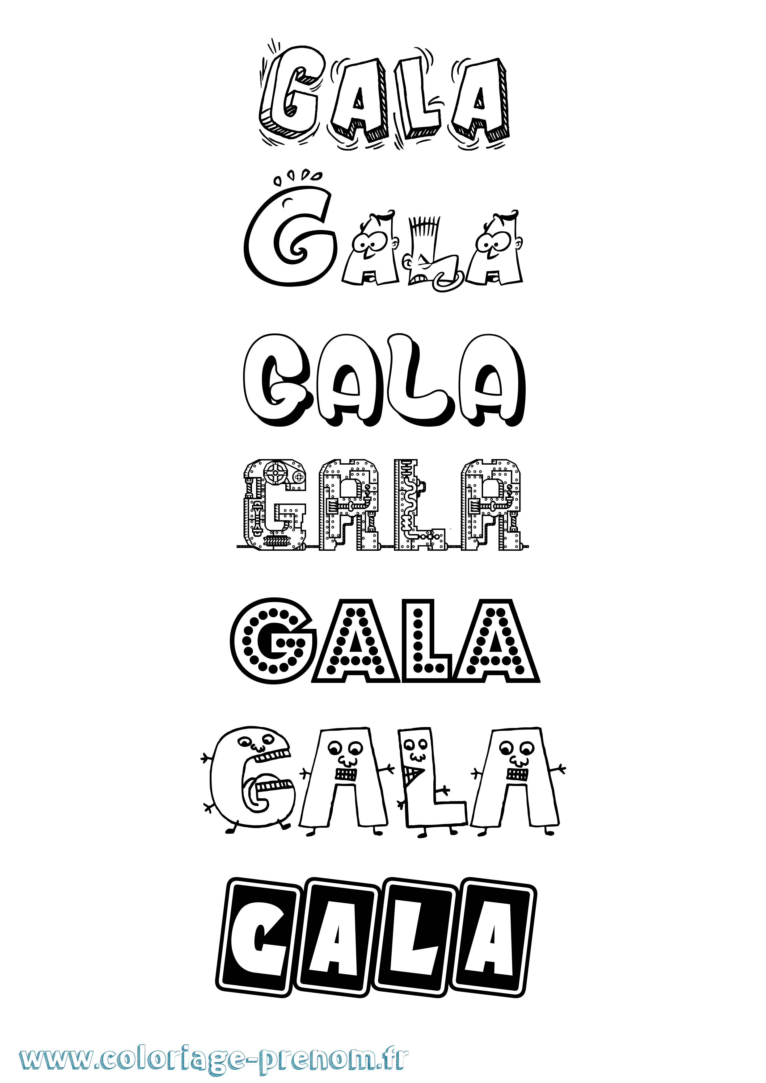 Coloriage prénom Gala Fun