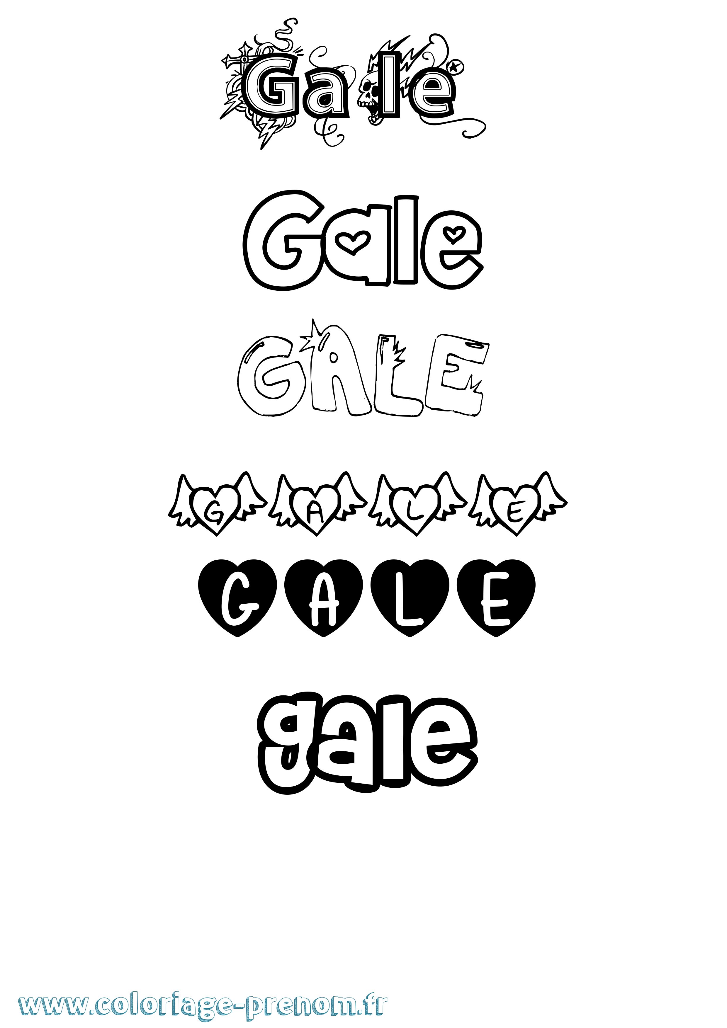 Coloriage prénom Gale Girly