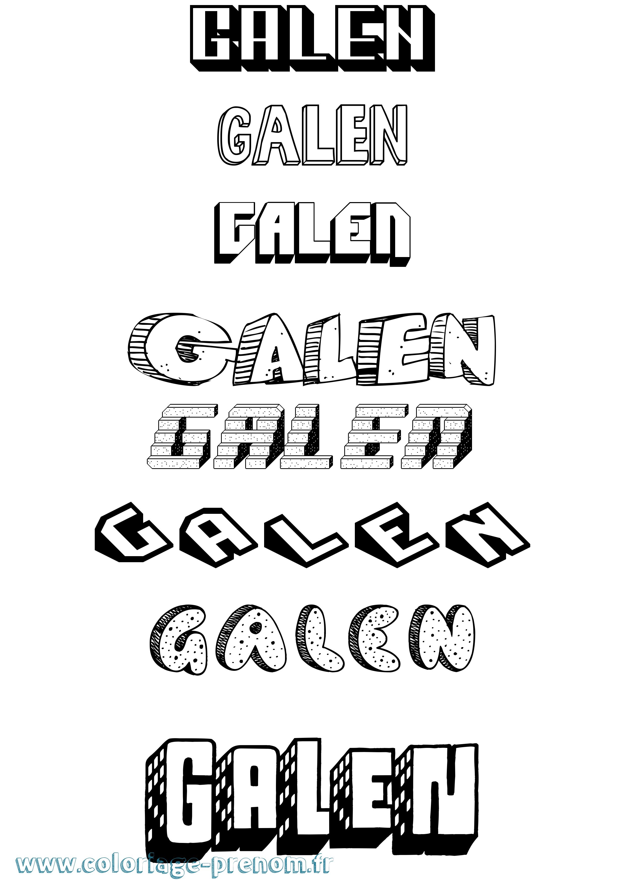 Coloriage prénom Galen Effet 3D