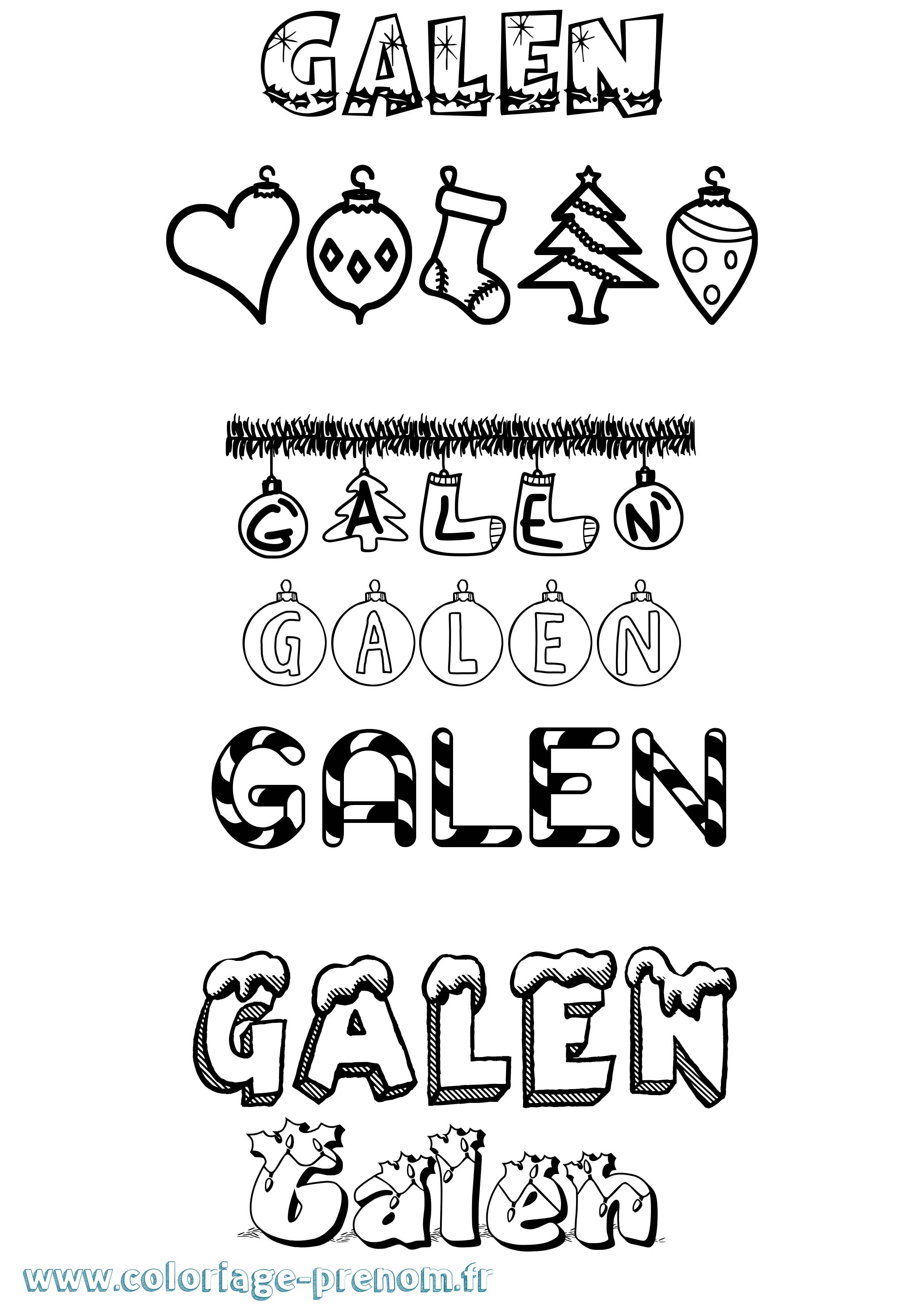 Coloriage prénom Galen Noël