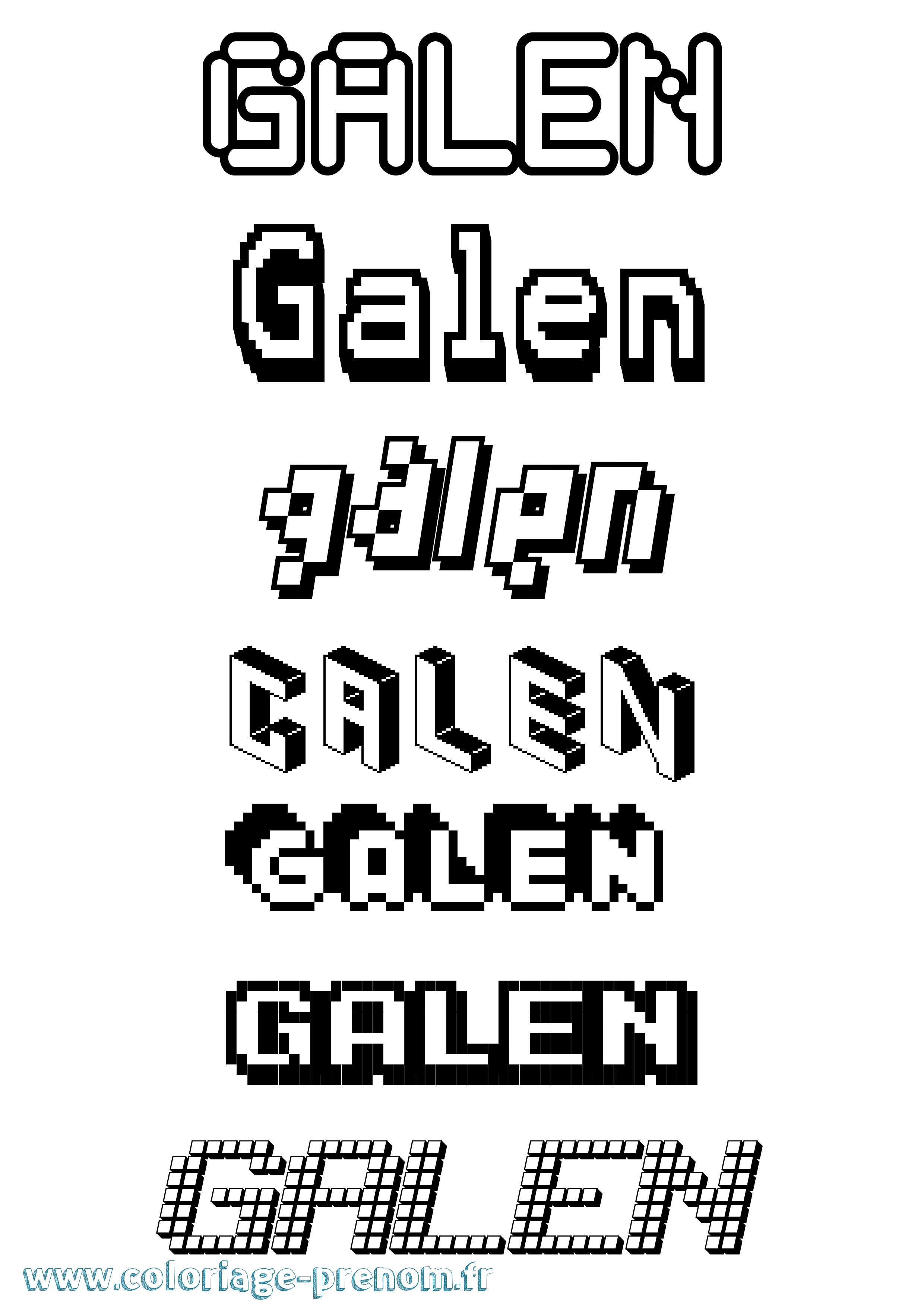 Coloriage prénom Galen Pixel