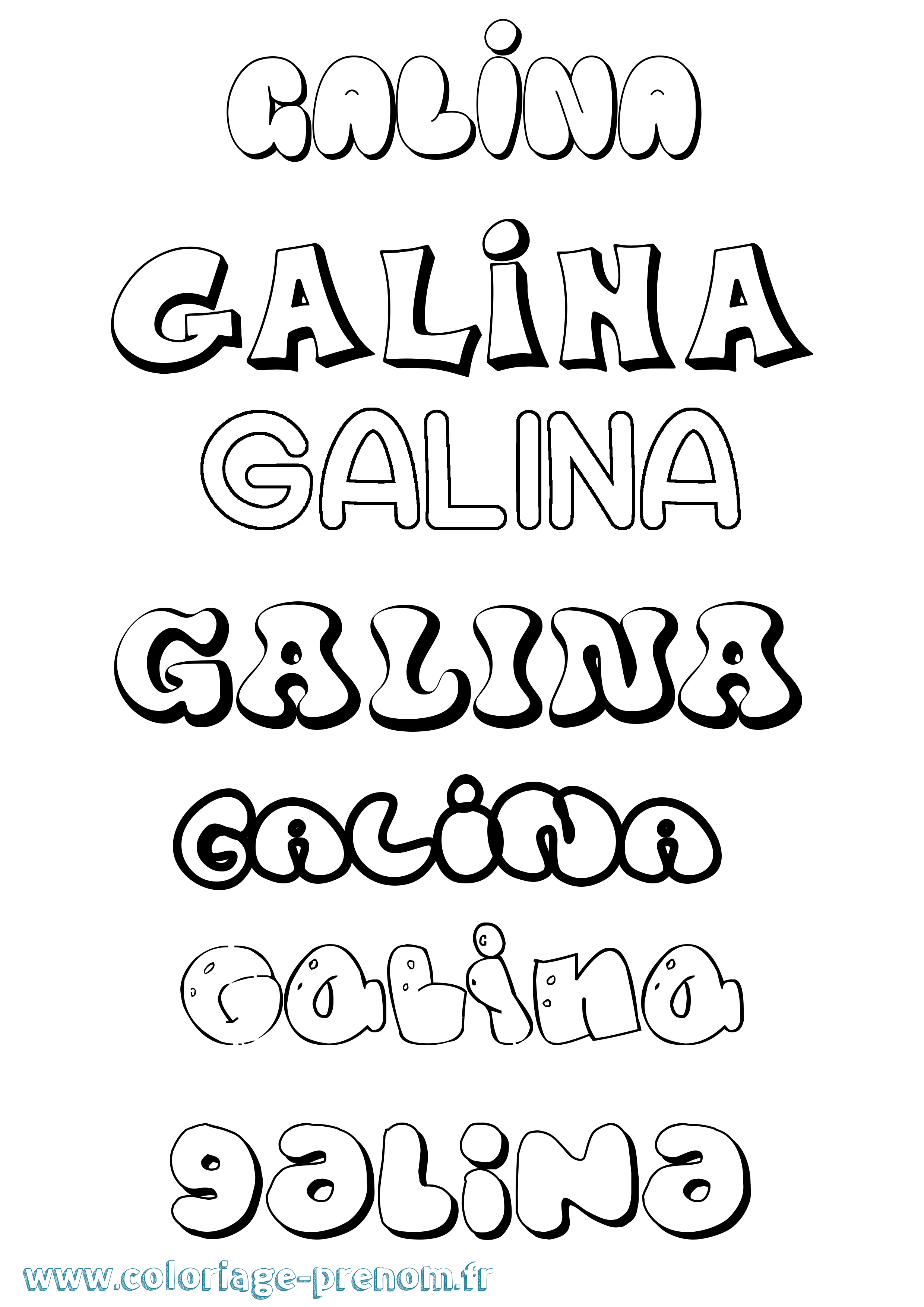 Coloriage prénom Galina Bubble