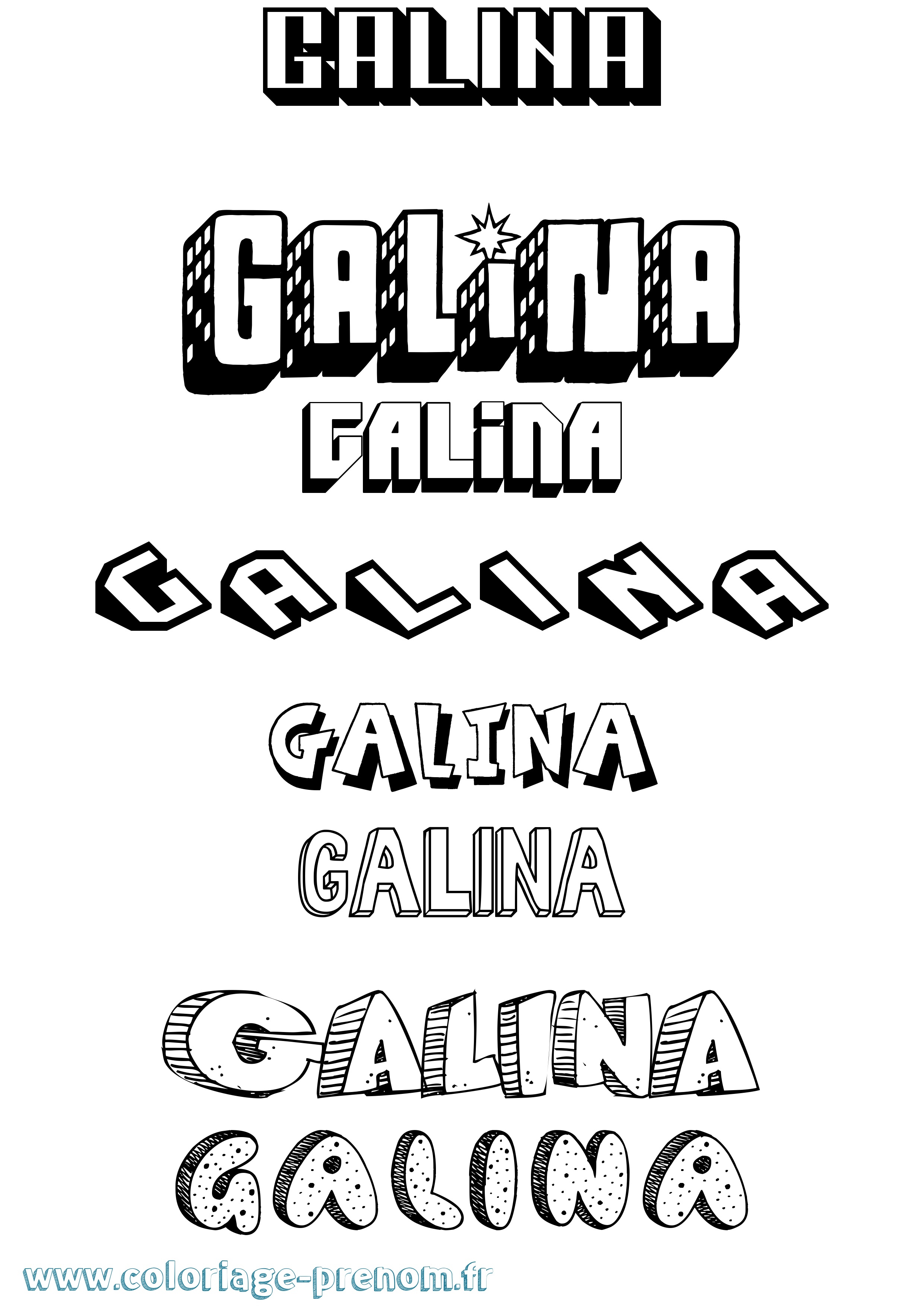 Coloriage prénom Galina Effet 3D