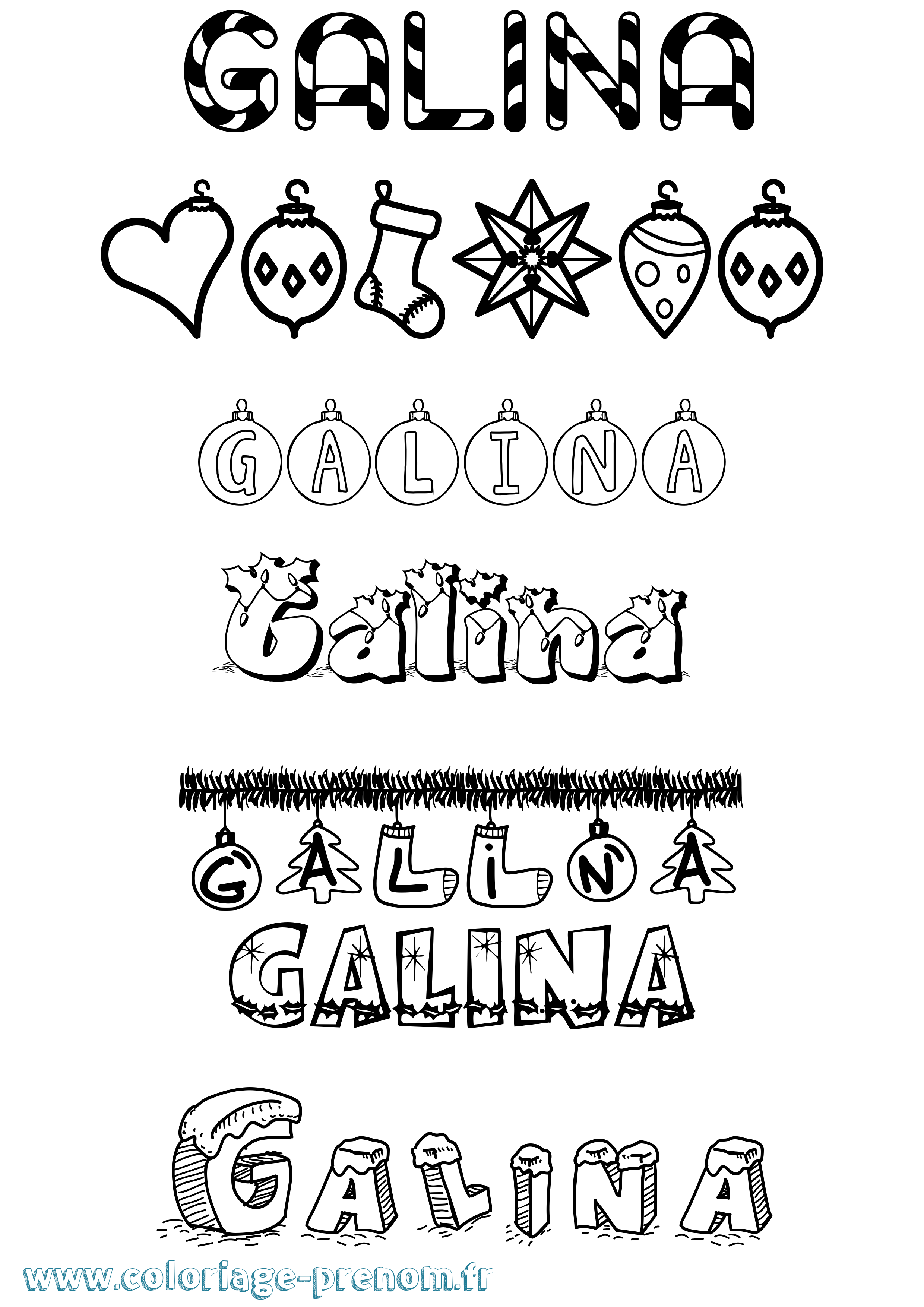 Coloriage Galina Noël Coloriage prénom Galina Noël
