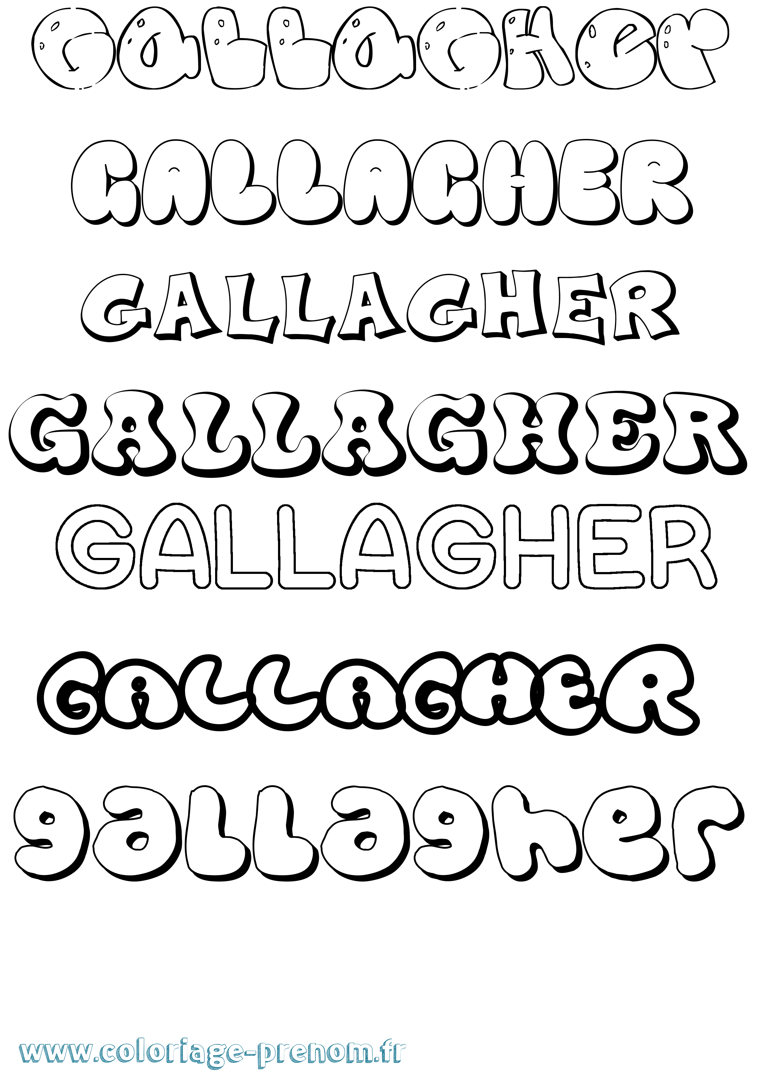 Coloriage prénom Gallagher Bubble