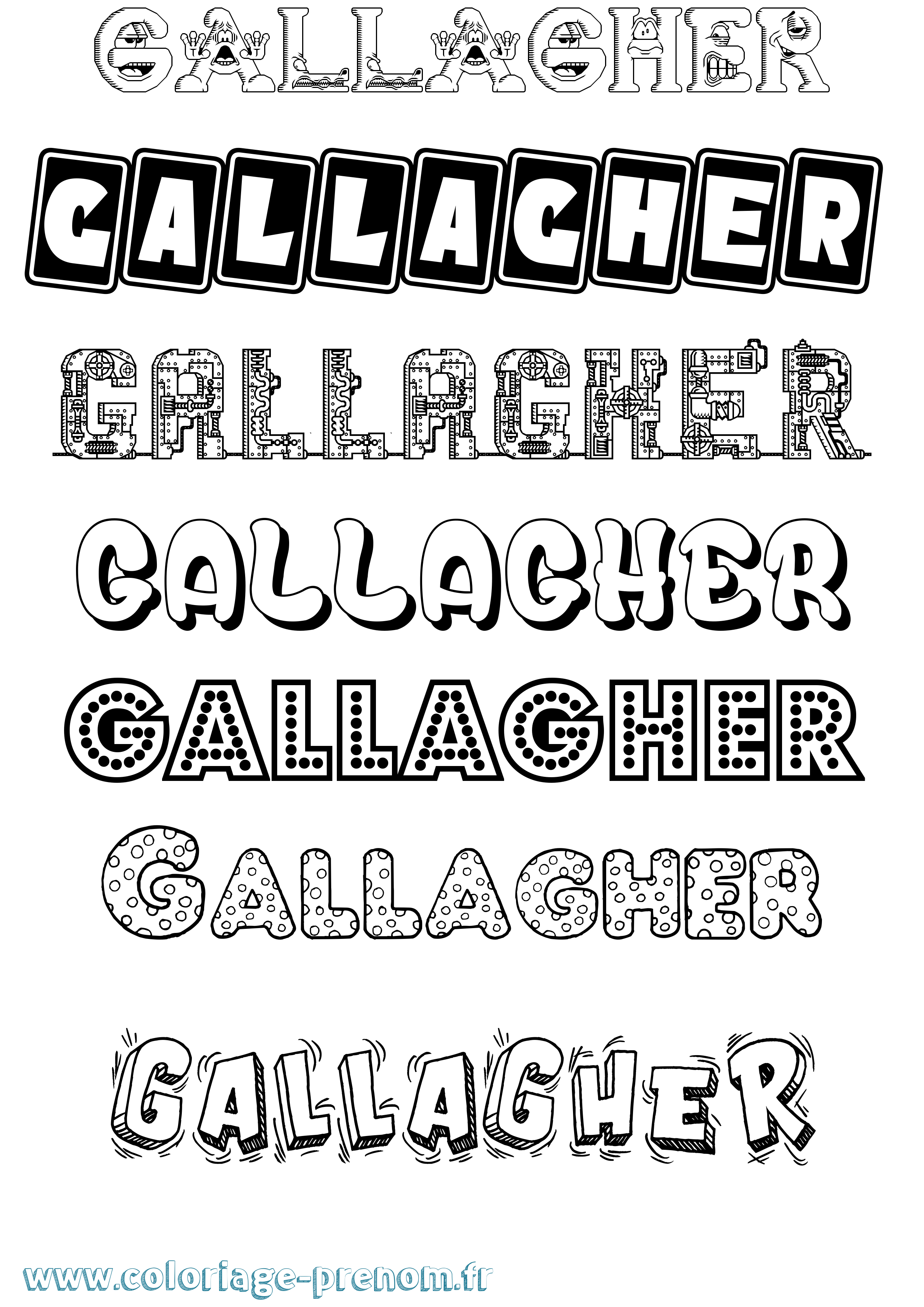 Coloriage prénom Gallagher Fun