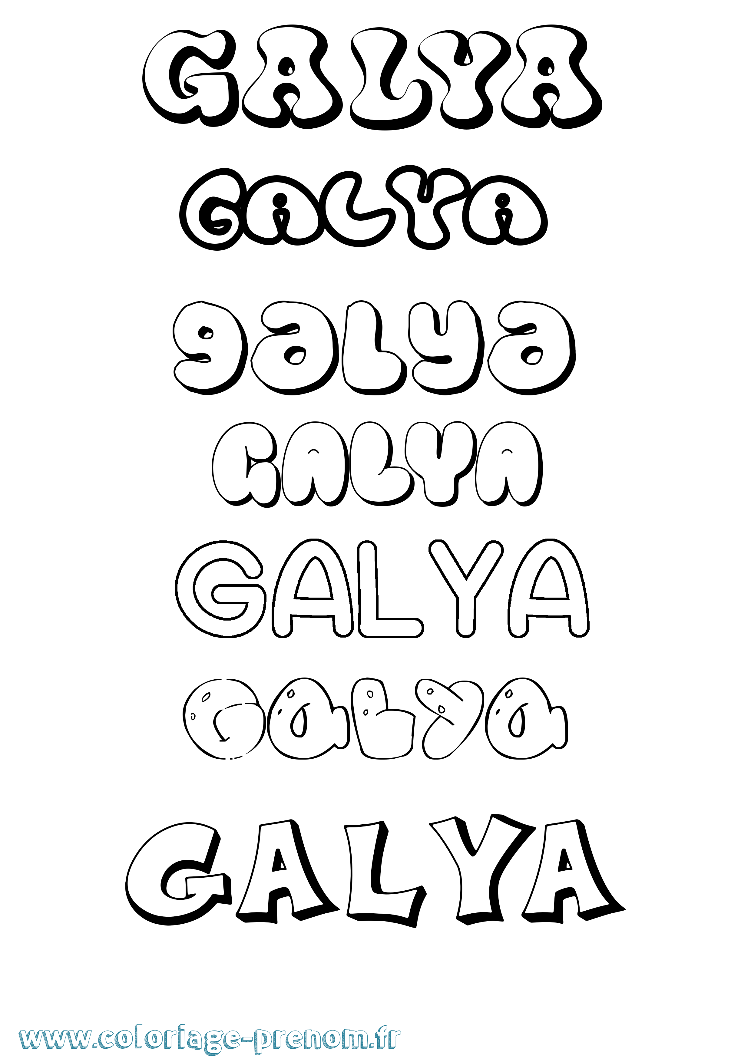 Coloriage prénom Galya Bubble