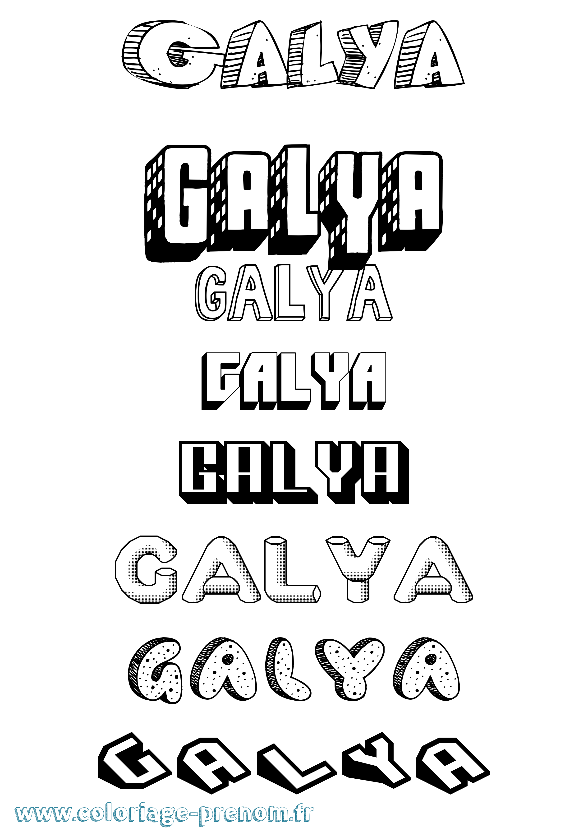 Coloriage prénom Galya Effet 3D