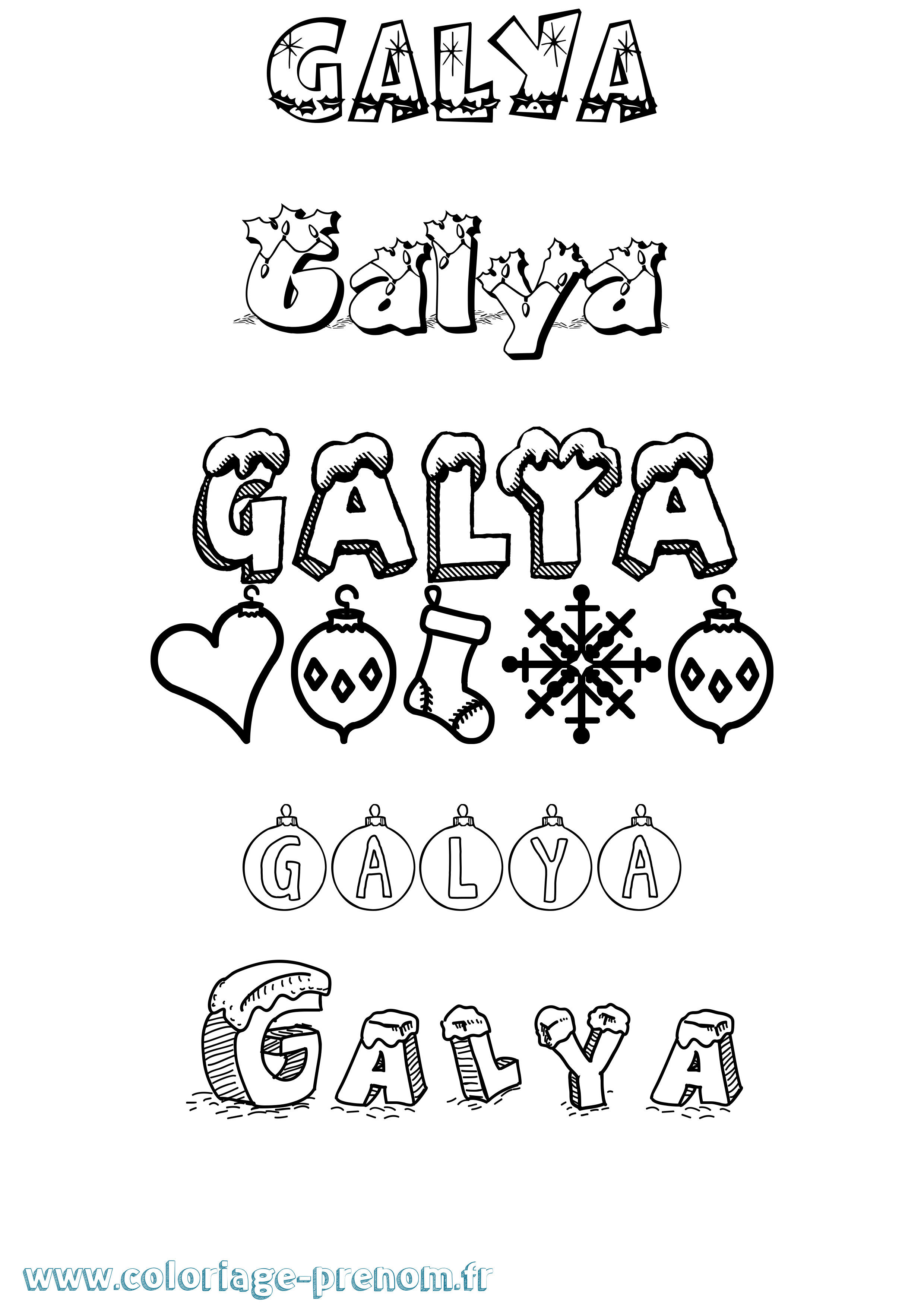 Coloriage prénom Galya Noël