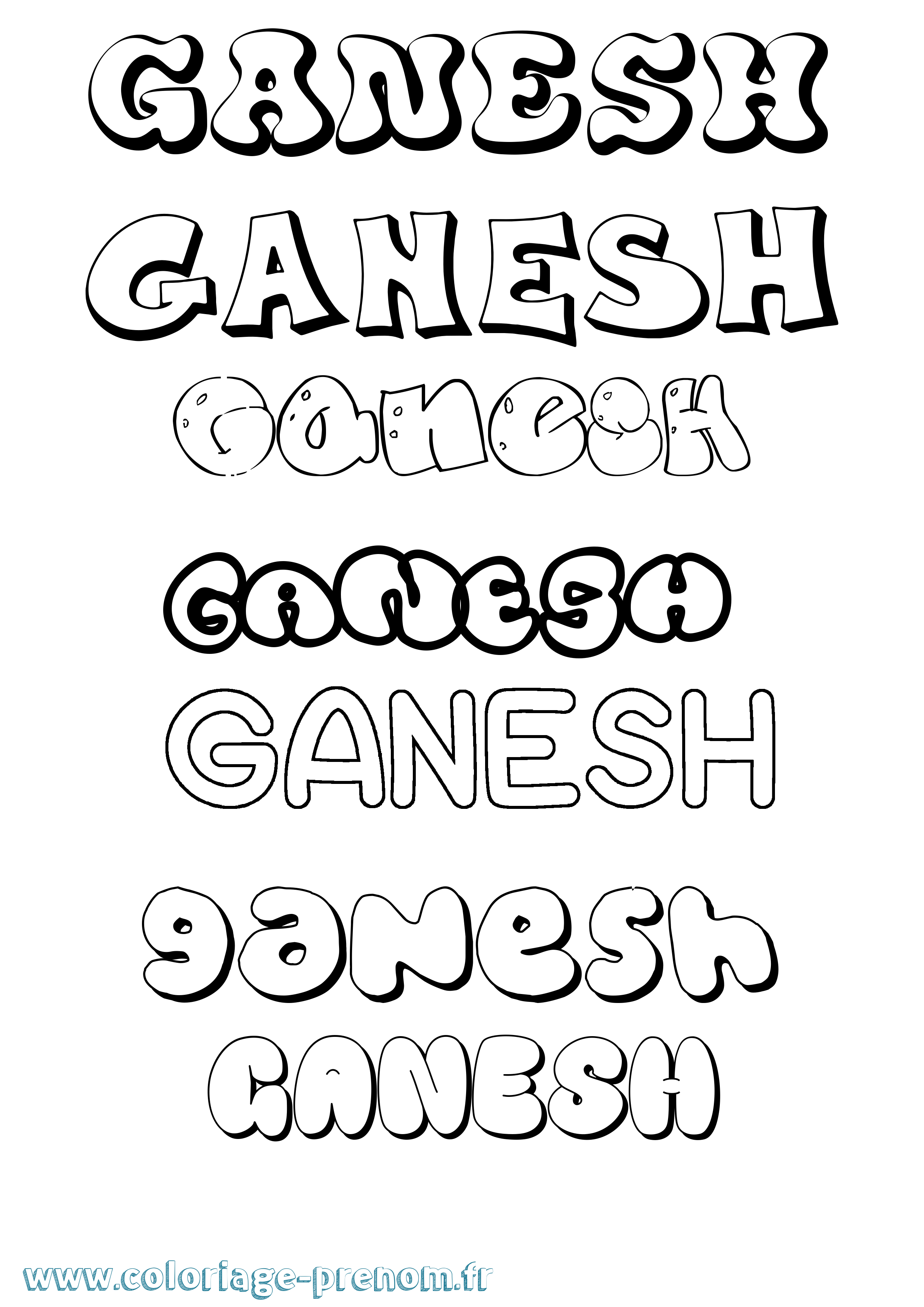Coloriage prénom Ganesh Bubble