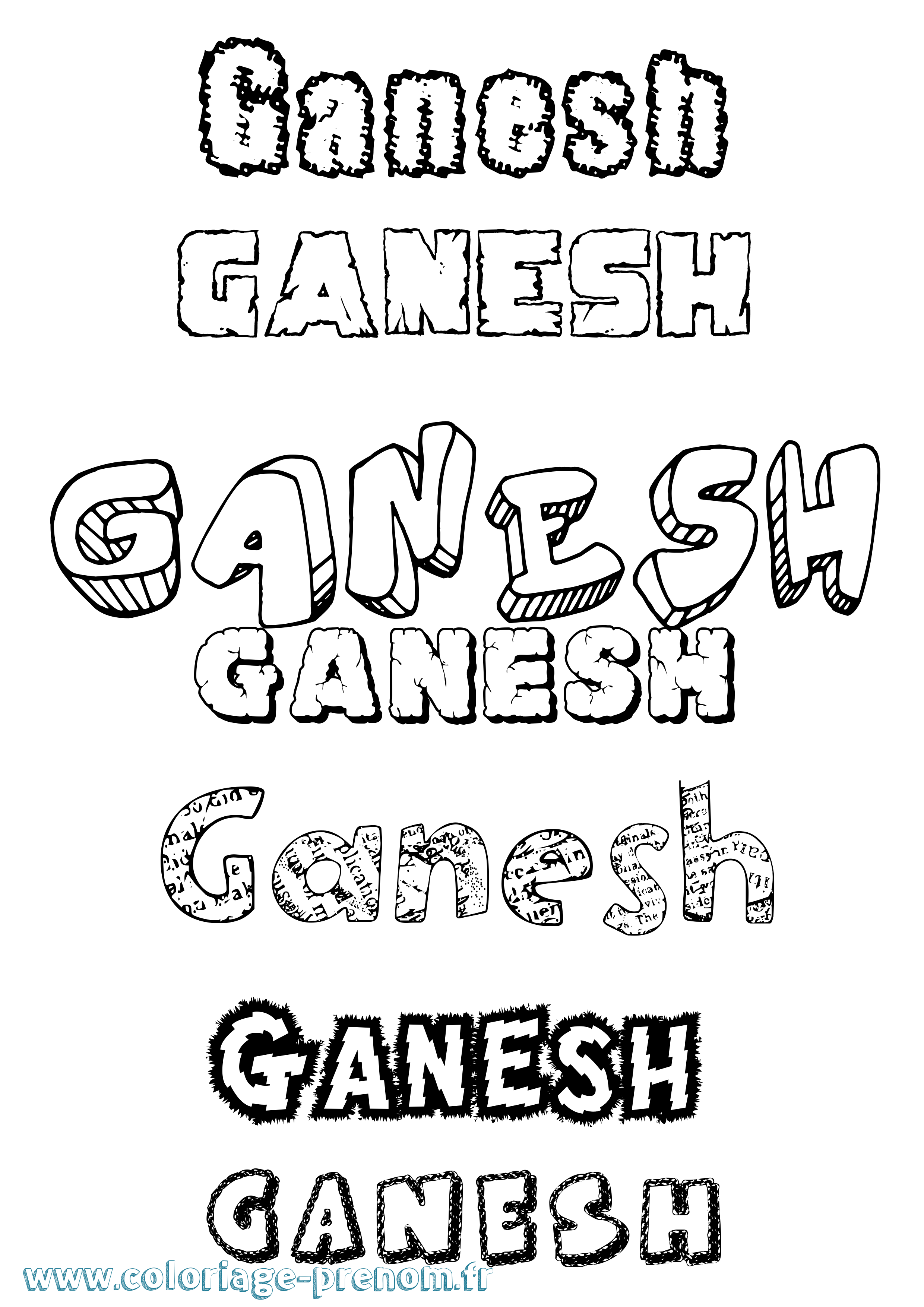 Coloriage prénom Ganesh Destructuré