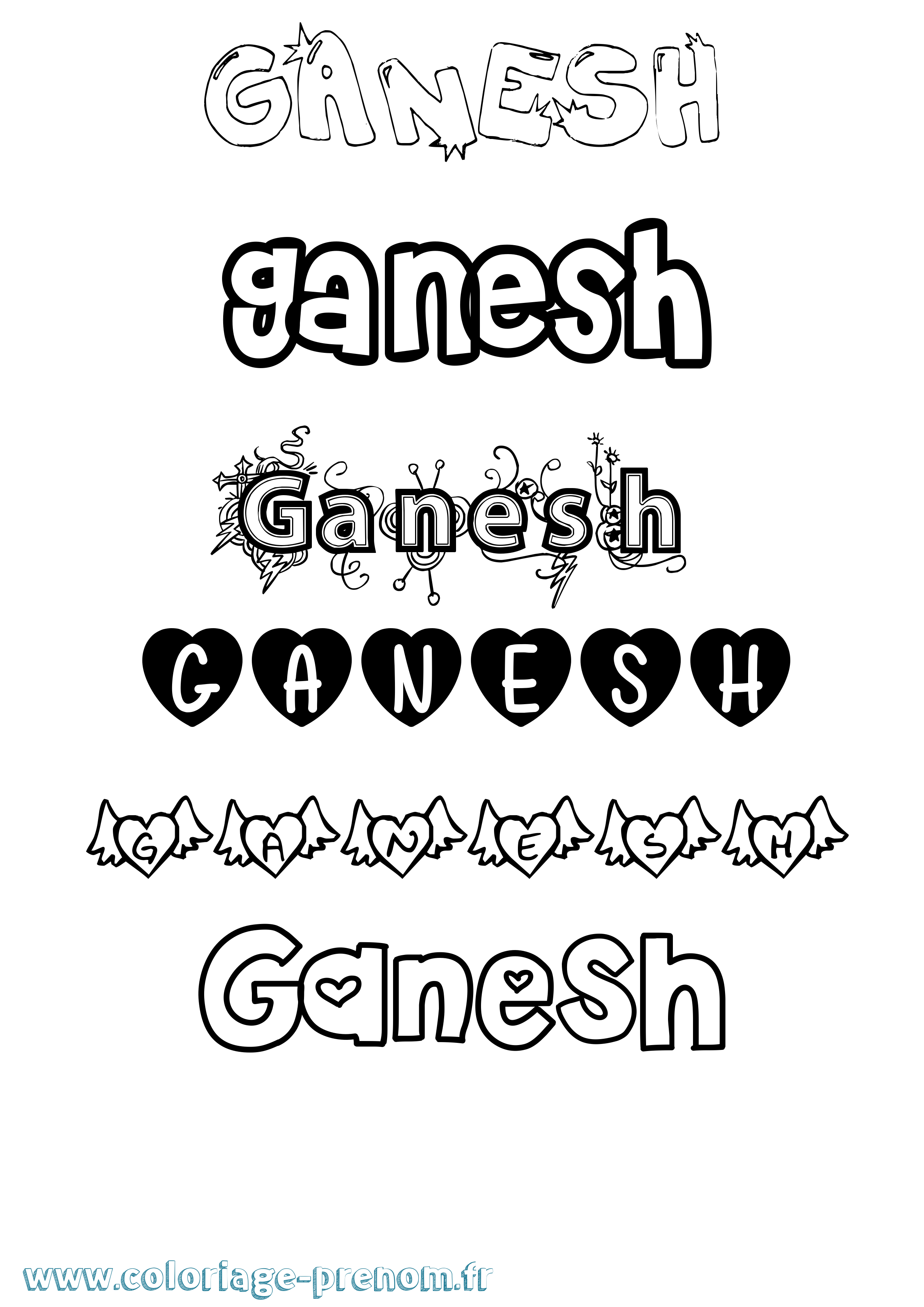 Coloriage prénom Ganesh Girly