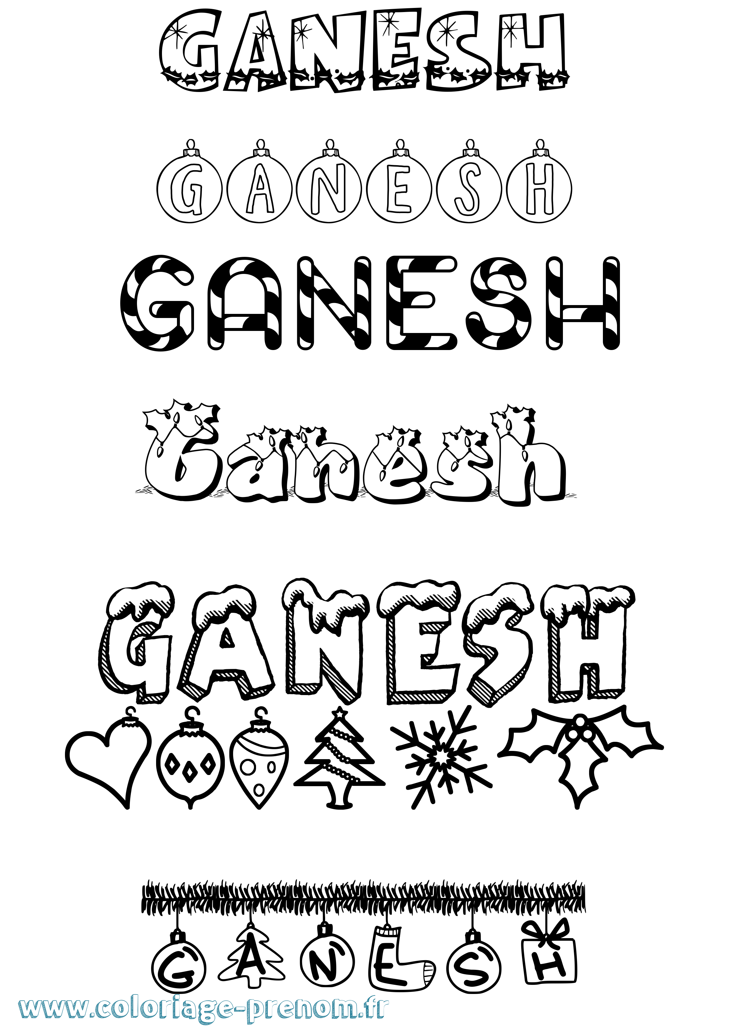 Coloriage prénom Ganesh Noël