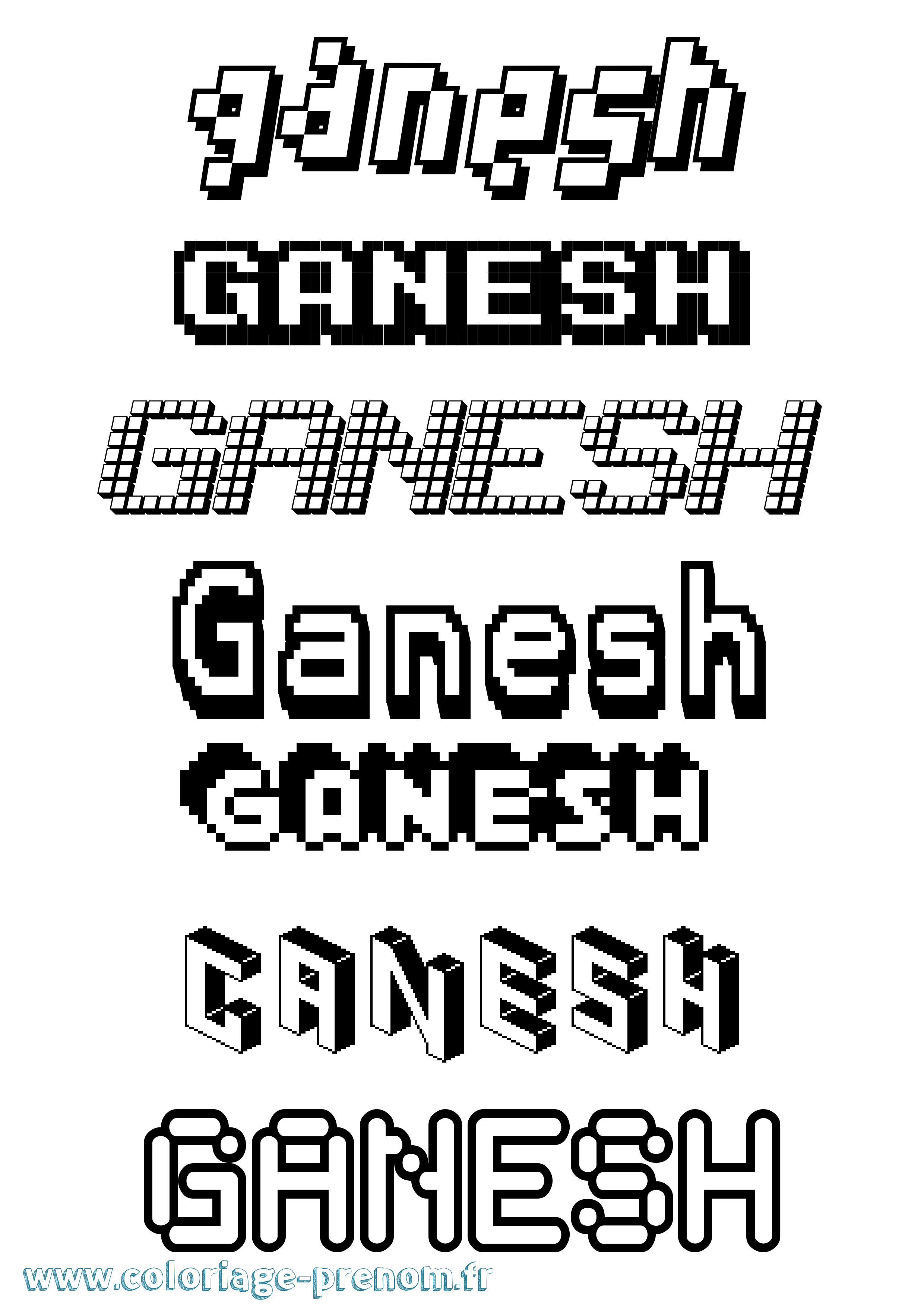 Coloriage prénom Ganesh Pixel