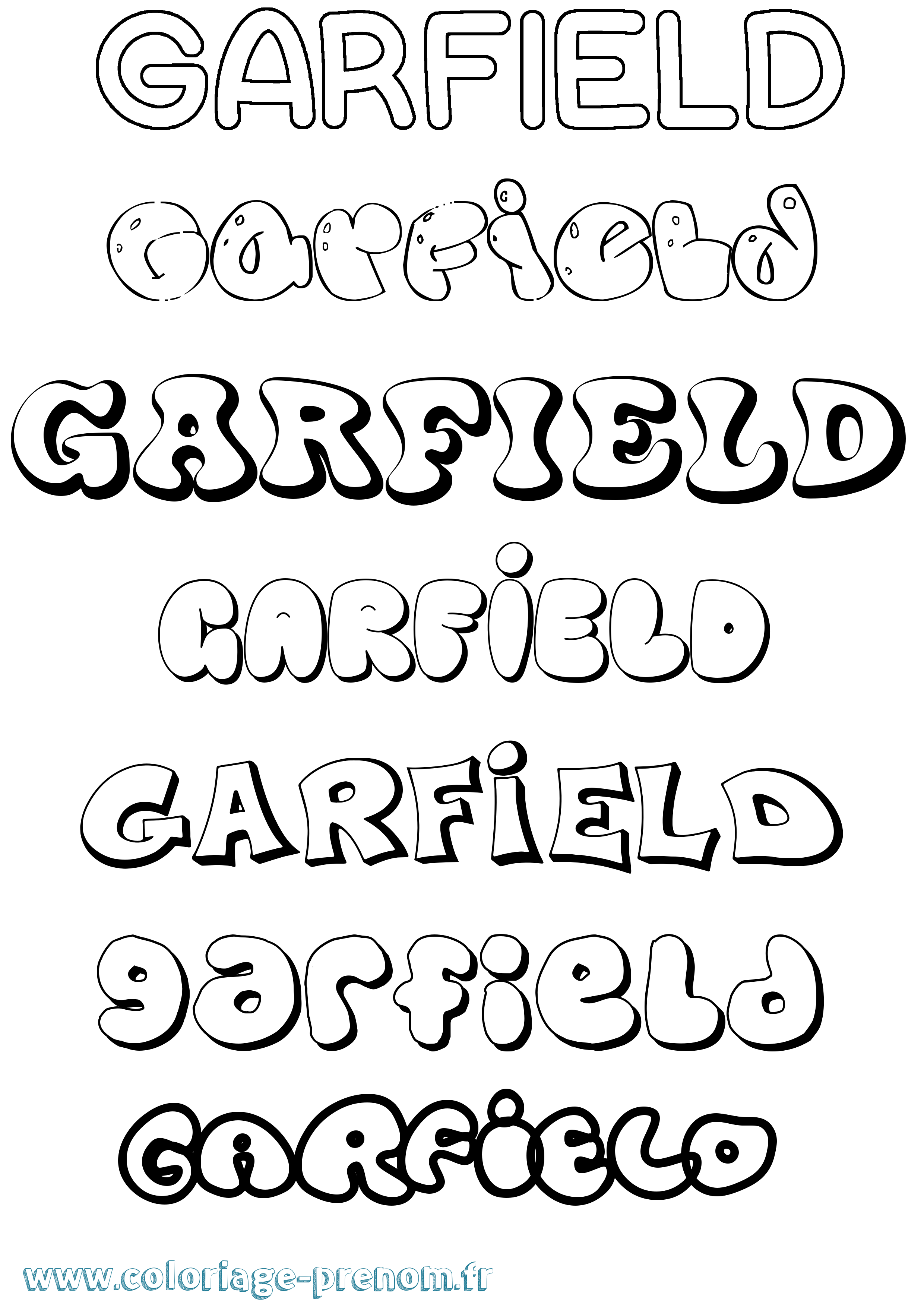 Coloriage prénom Garfield Bubble