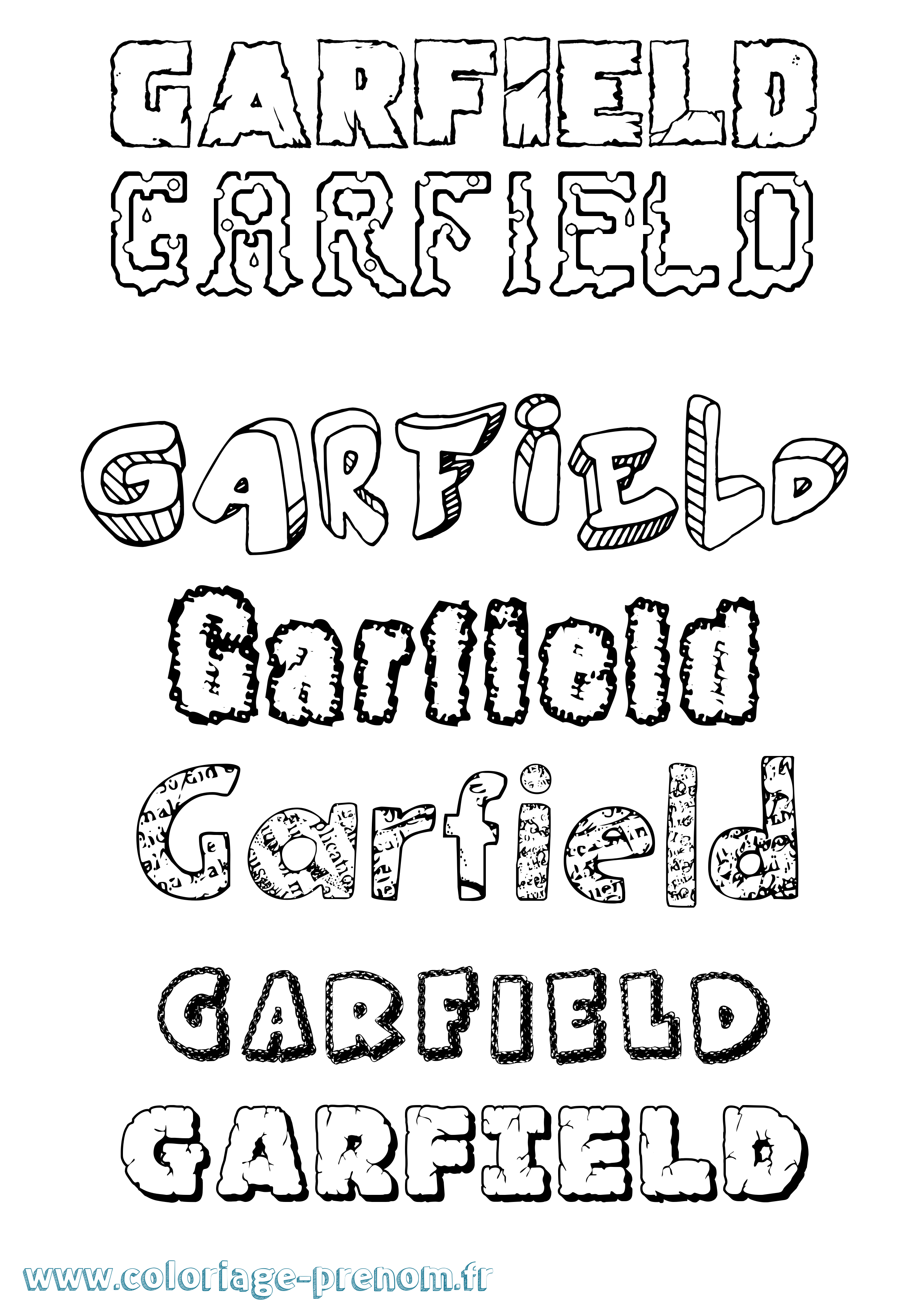 Coloriage prénom Garfield Destructuré