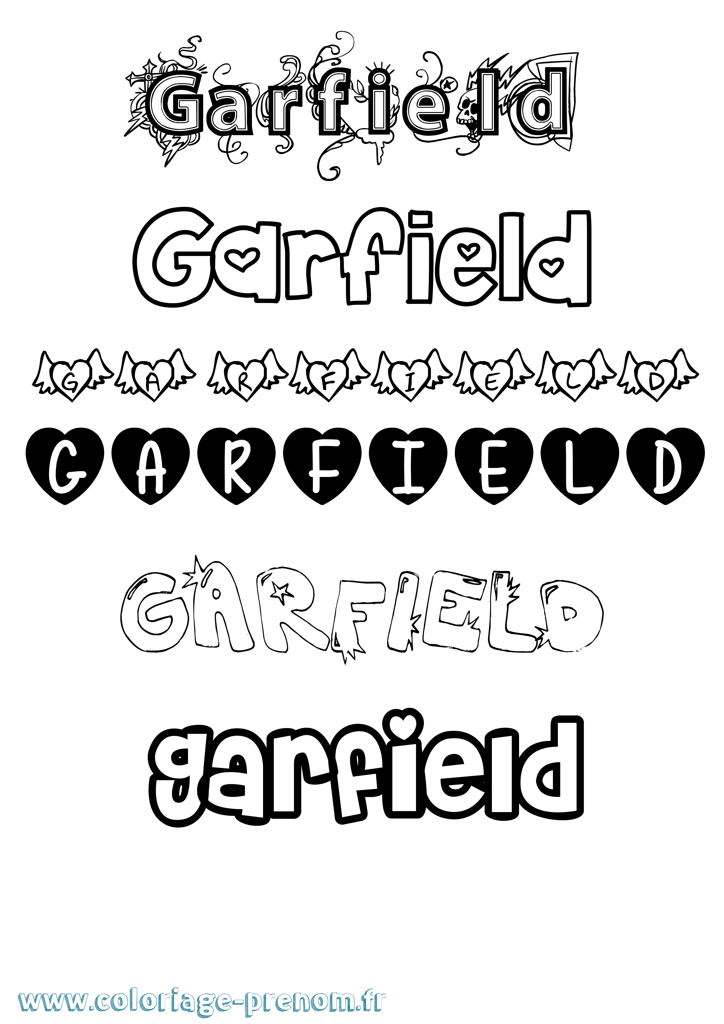 Coloriage prénom Garfield Girly